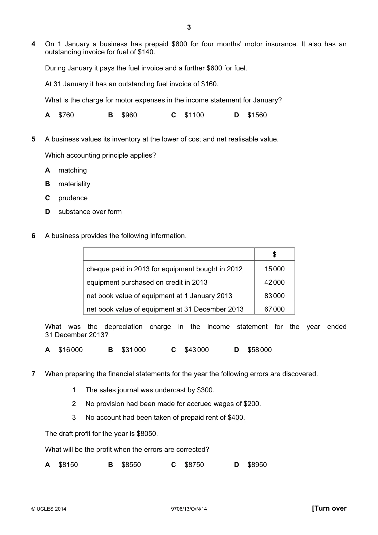 Cambridge A Level Accounting 9706 2014 Oct/Nov Paper 1 · Variant 3 question paper, page 3 of 12