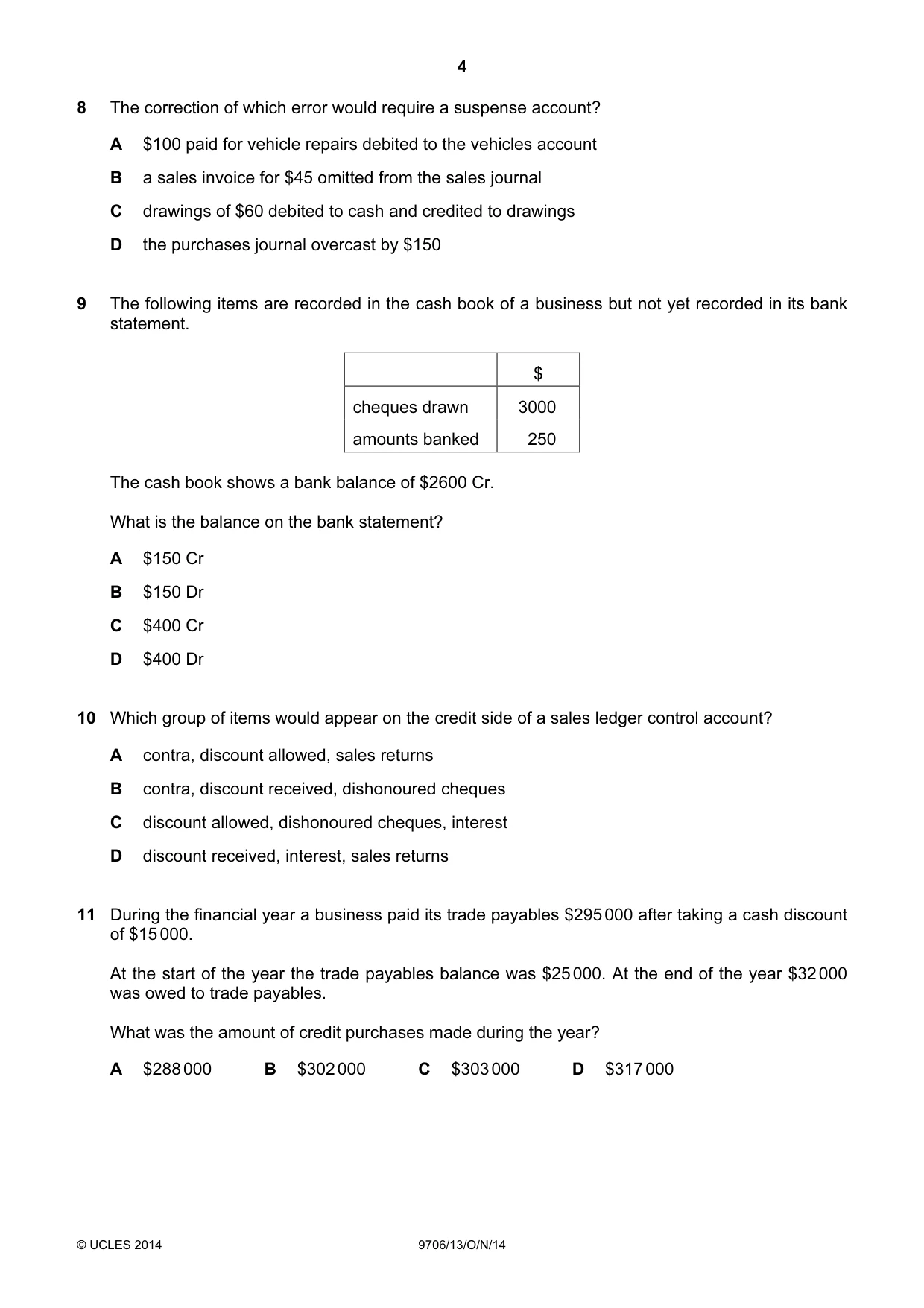 Cambridge A Level Accounting 9706 2014 Oct/Nov Paper 1 · Variant 3 question paper, page 4 of 12