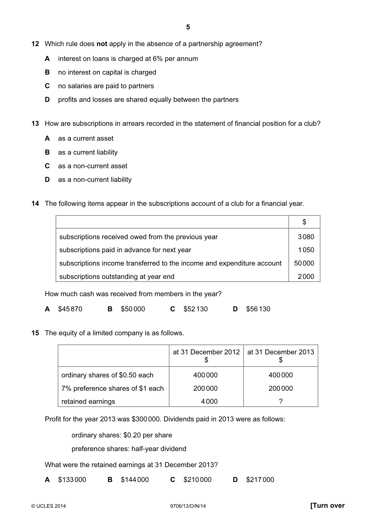 Cambridge A Level Accounting 9706 2014 Oct/Nov Paper 1 · Variant 3 question paper, page 5 of 12
