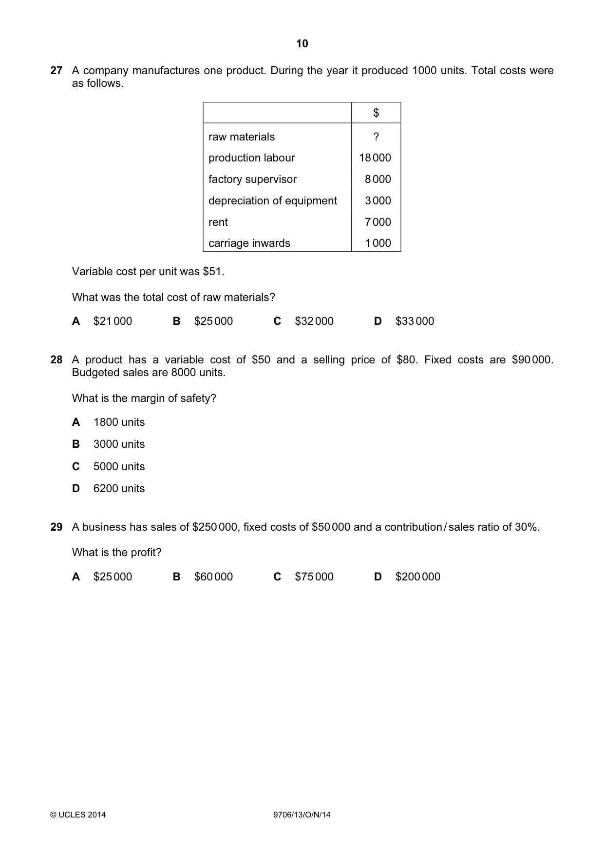 Cambridge A Level Accounting 9706 2014 Oct/Nov Paper 1 · Variant 3 question paper, page 10 of 12