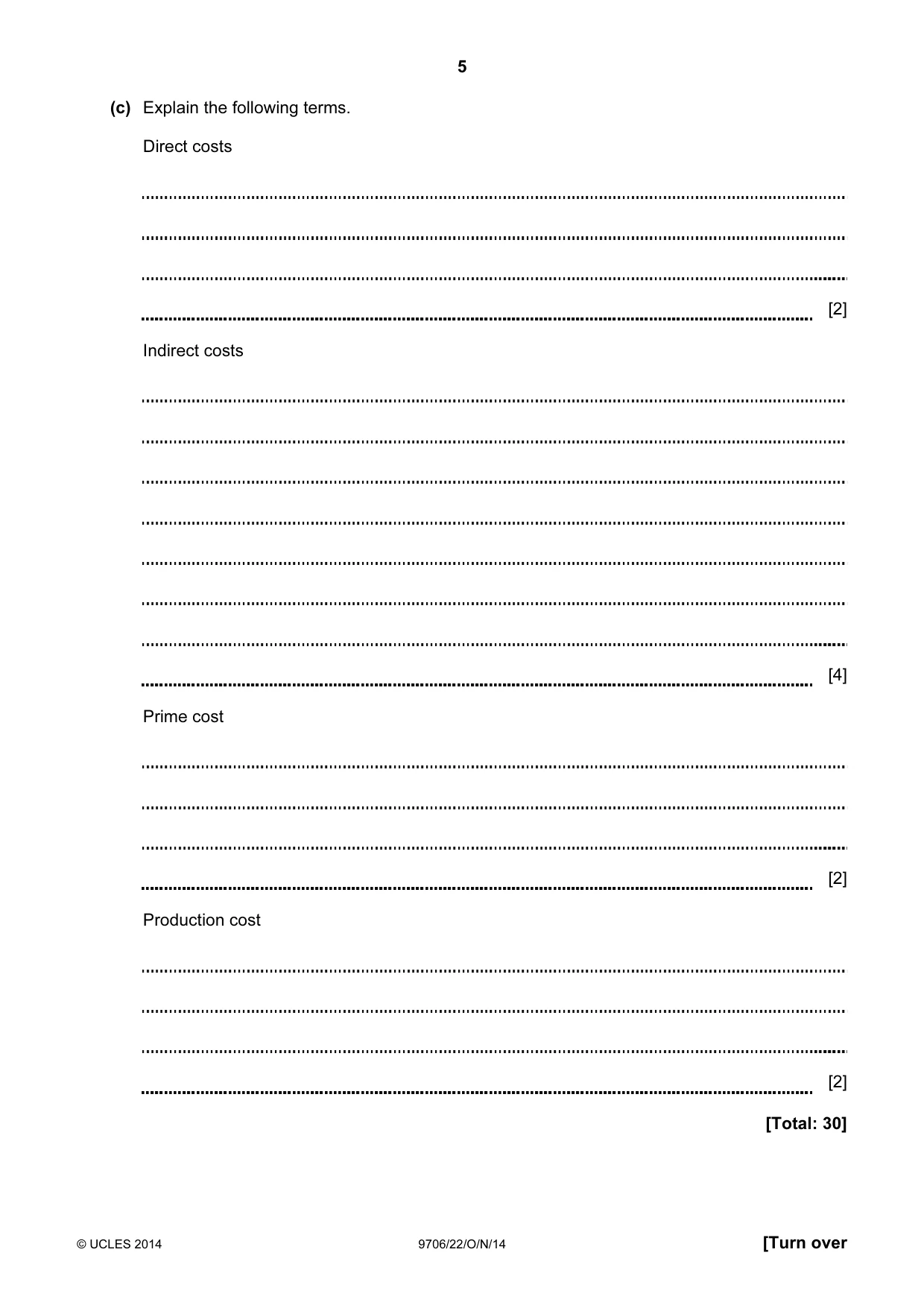 Cambridge A Level Accounting 9706 2014 Oct/Nov Paper 2 · Variant 2 question paper, page 5 of 16