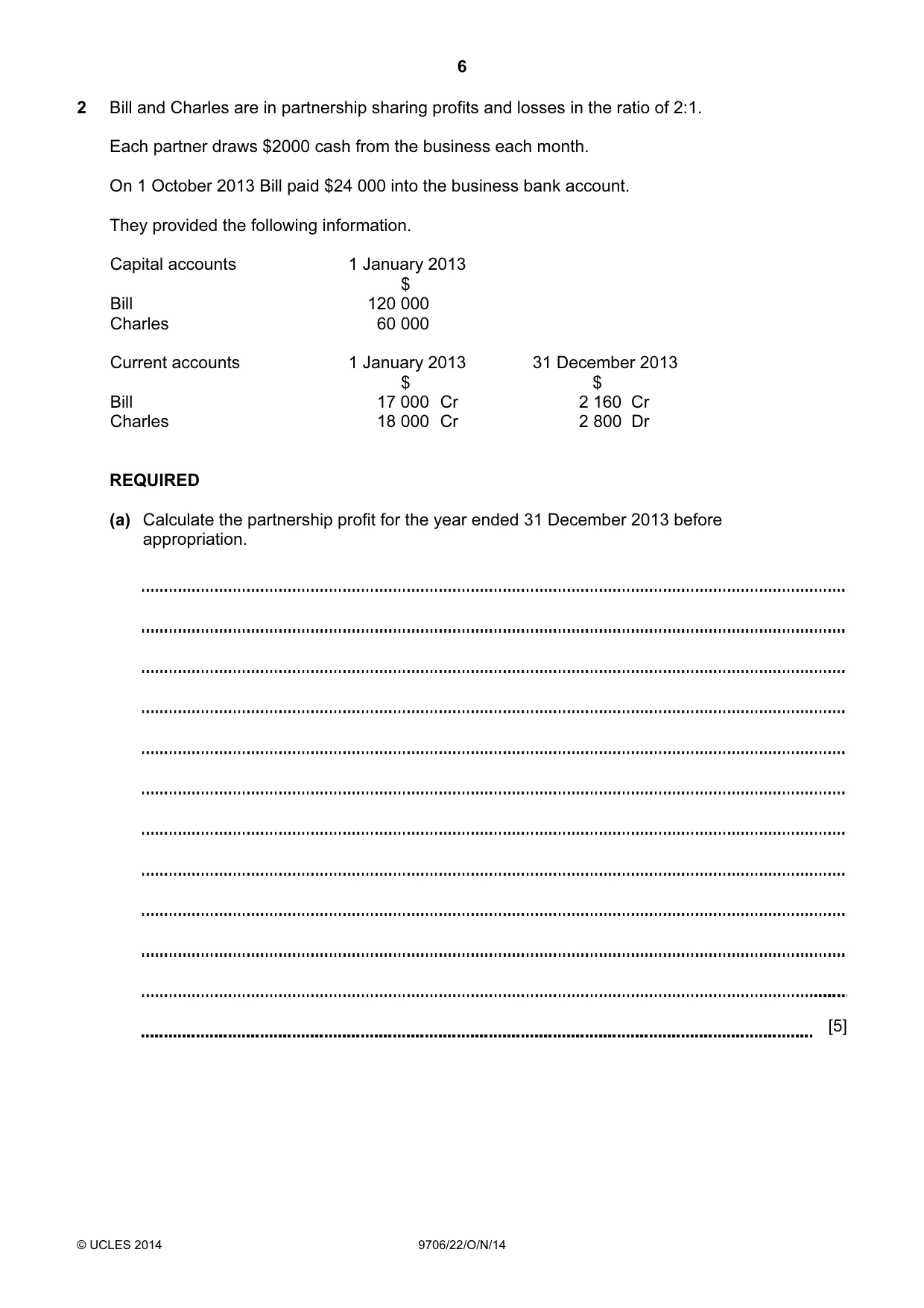 Cambridge A Level Accounting 9706 2014 Oct/Nov Paper 2 · Variant 2 question paper, page 6 of 16
