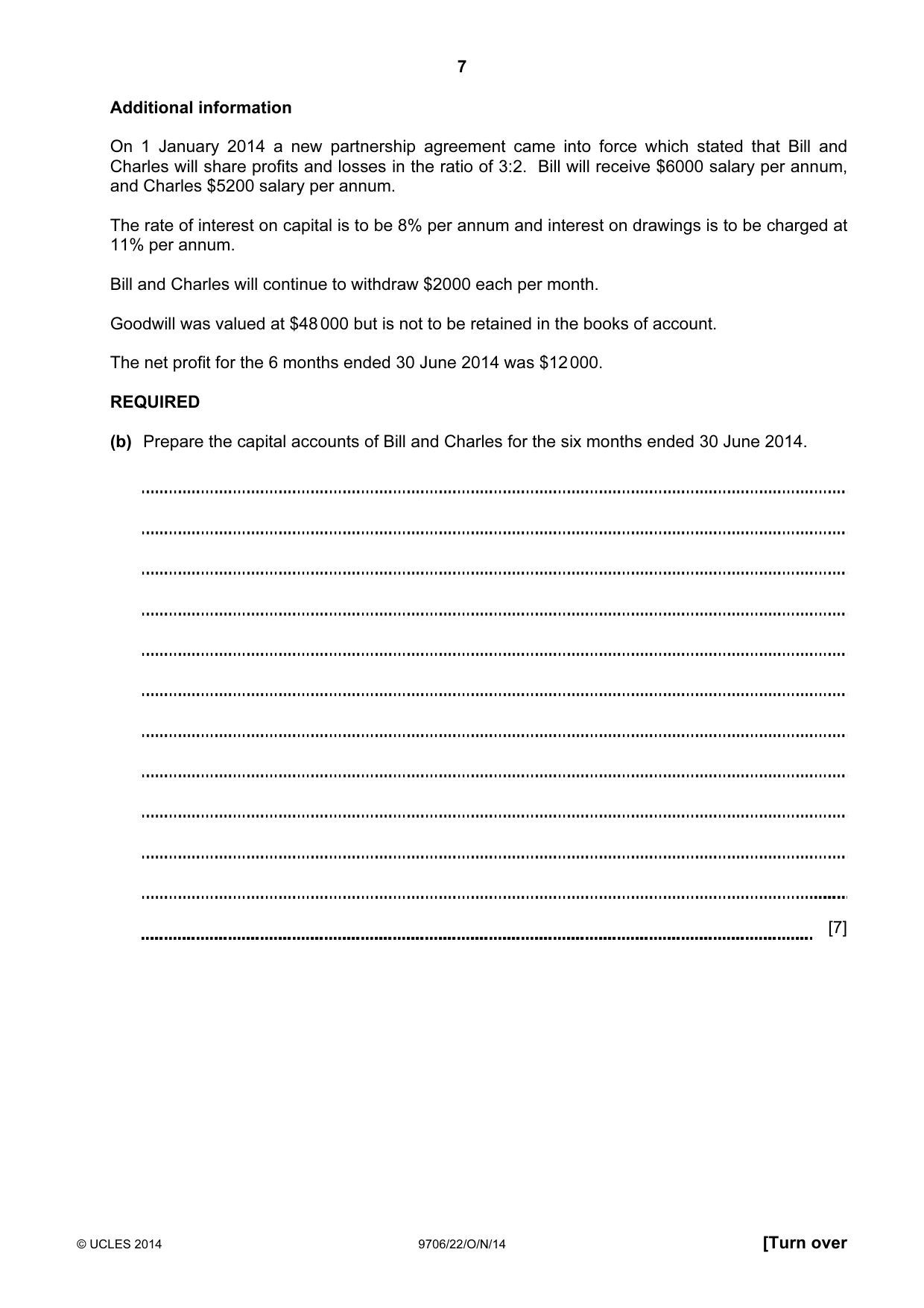 Cambridge A Level Accounting 9706 2014 Oct/Nov Paper 2 · Variant 2 question paper, page 7 of 16