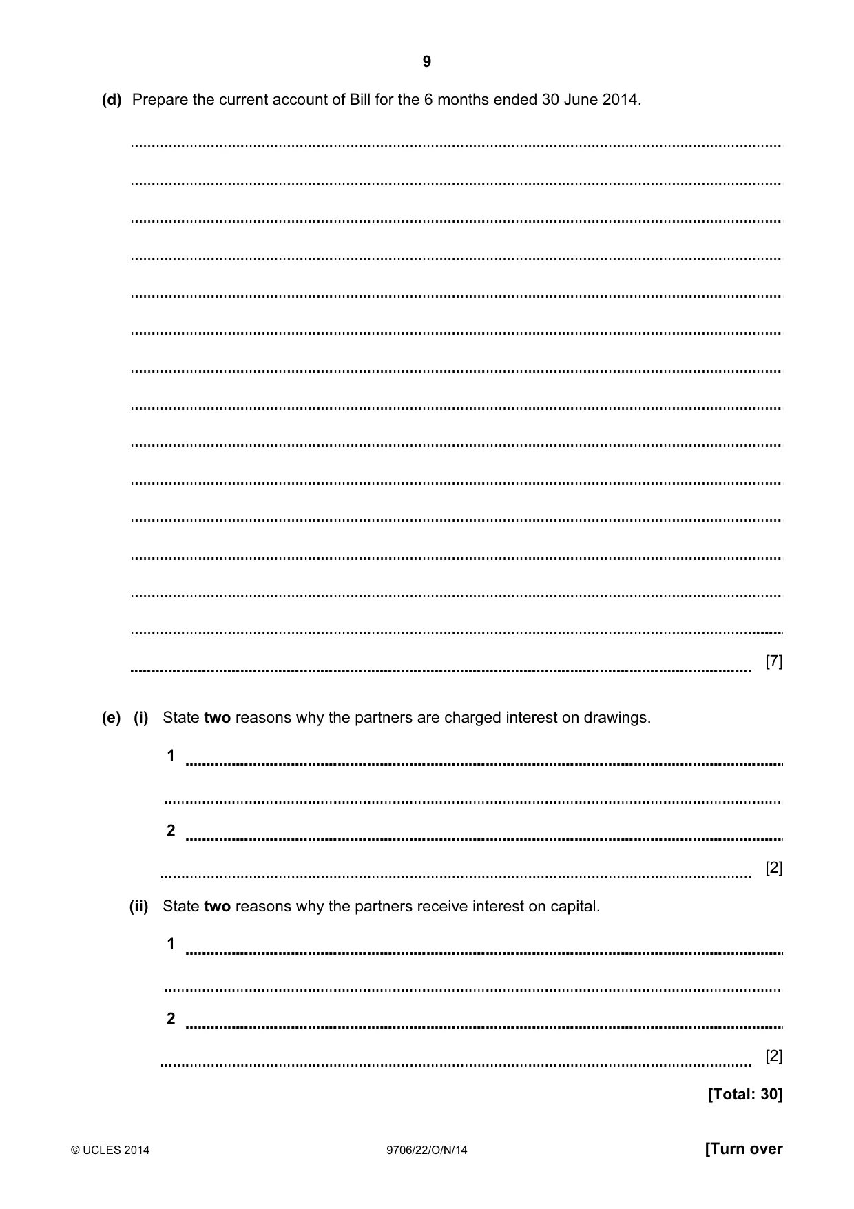 Cambridge A Level Accounting 9706 2014 Oct/Nov Paper 2 · Variant 2 question paper, page 9 of 16