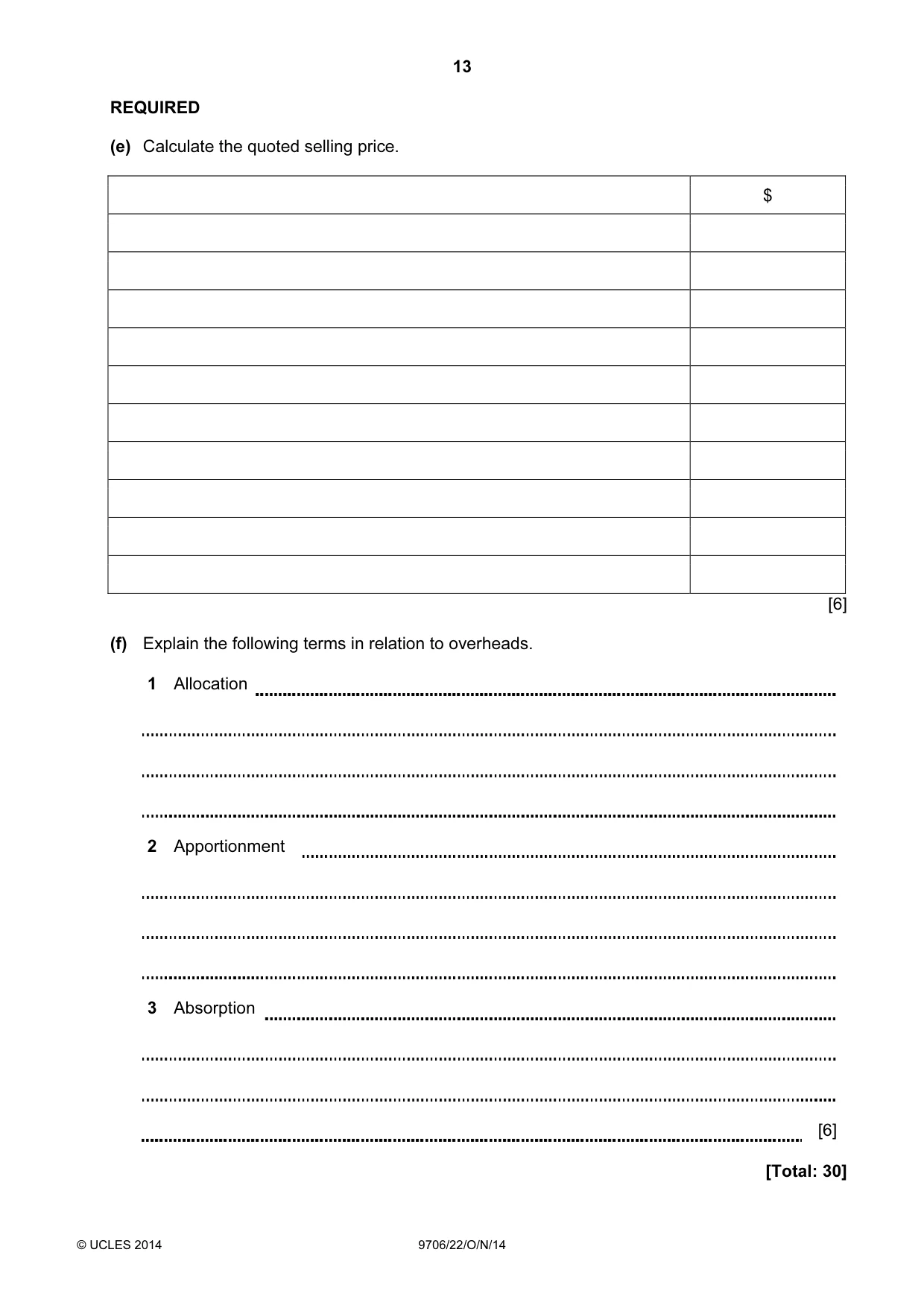 Cambridge A Level Accounting 9706 2014 Oct/Nov Paper 2 · Variant 2 question paper, page 13 of 16
