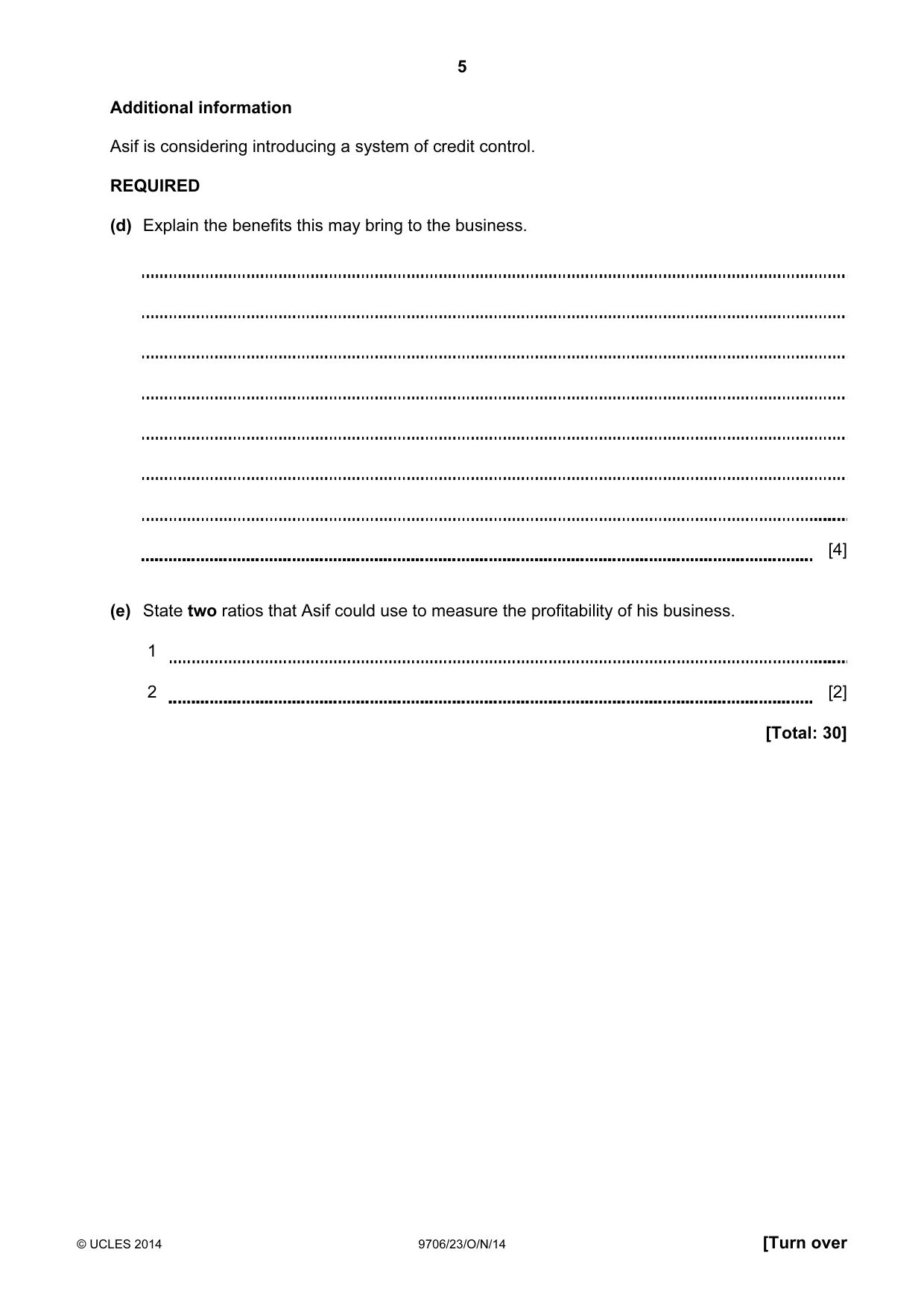 Cambridge A Level Accounting 9706 2014 Oct/Nov Paper 2 · Variant 3 question paper, page 5 of 16