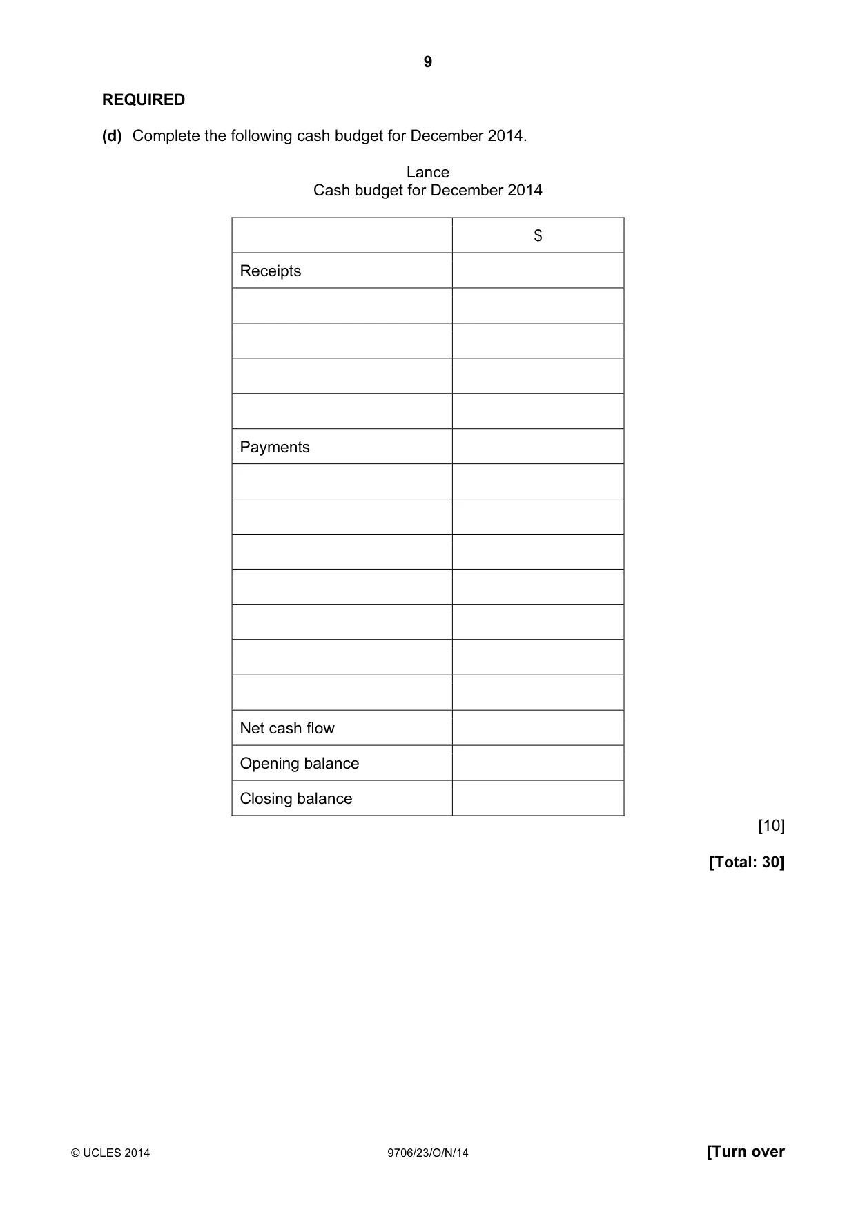 Cambridge A Level Accounting 9706 2014 Oct/Nov Paper 2 · Variant 3 question paper, page 9 of 16