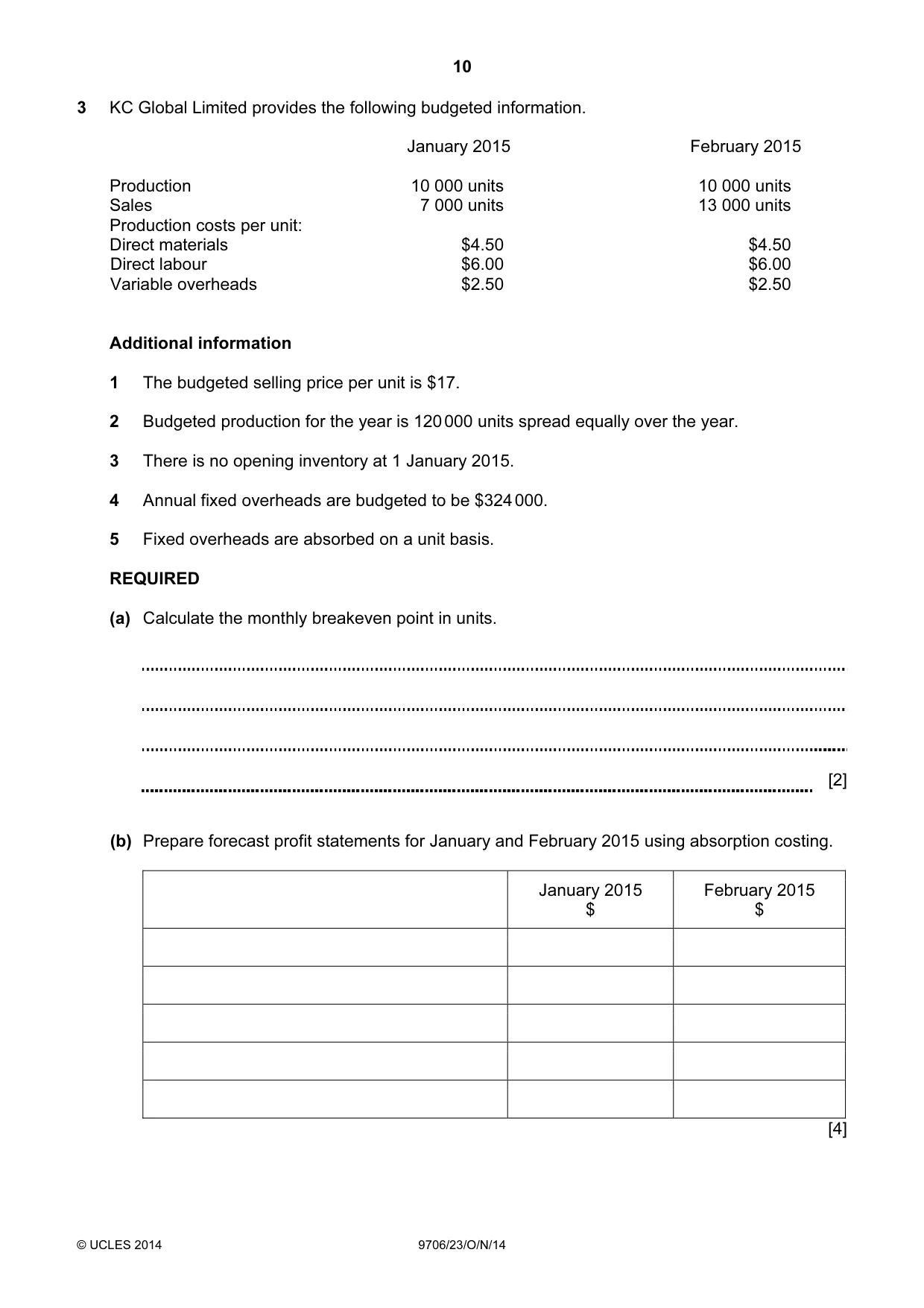 Cambridge A Level Accounting 9706 2014 Oct/Nov Paper 2 · Variant 3 question paper, page 10 of 16