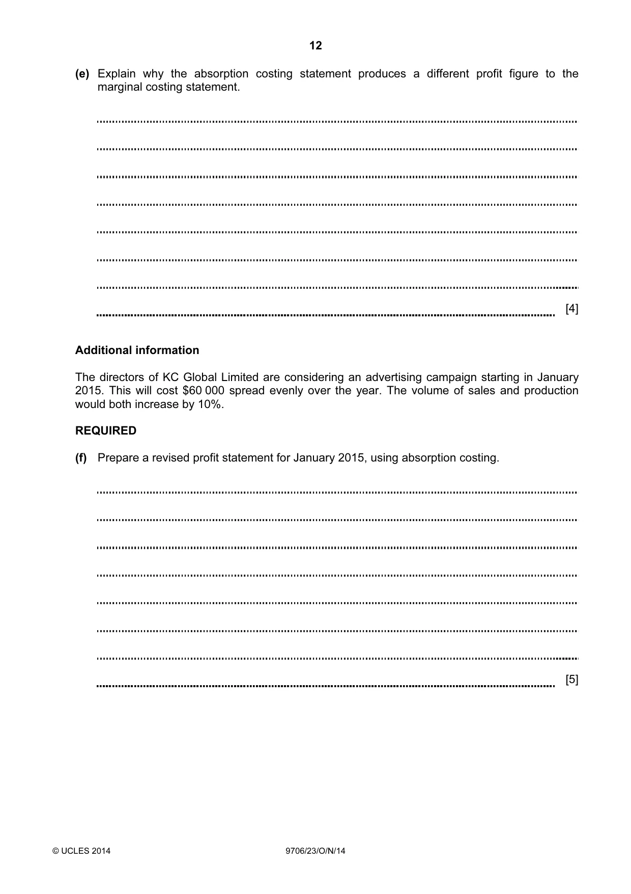 Cambridge A Level Accounting 9706 2014 Oct/Nov Paper 2 · Variant 3 question paper, page 12 of 16