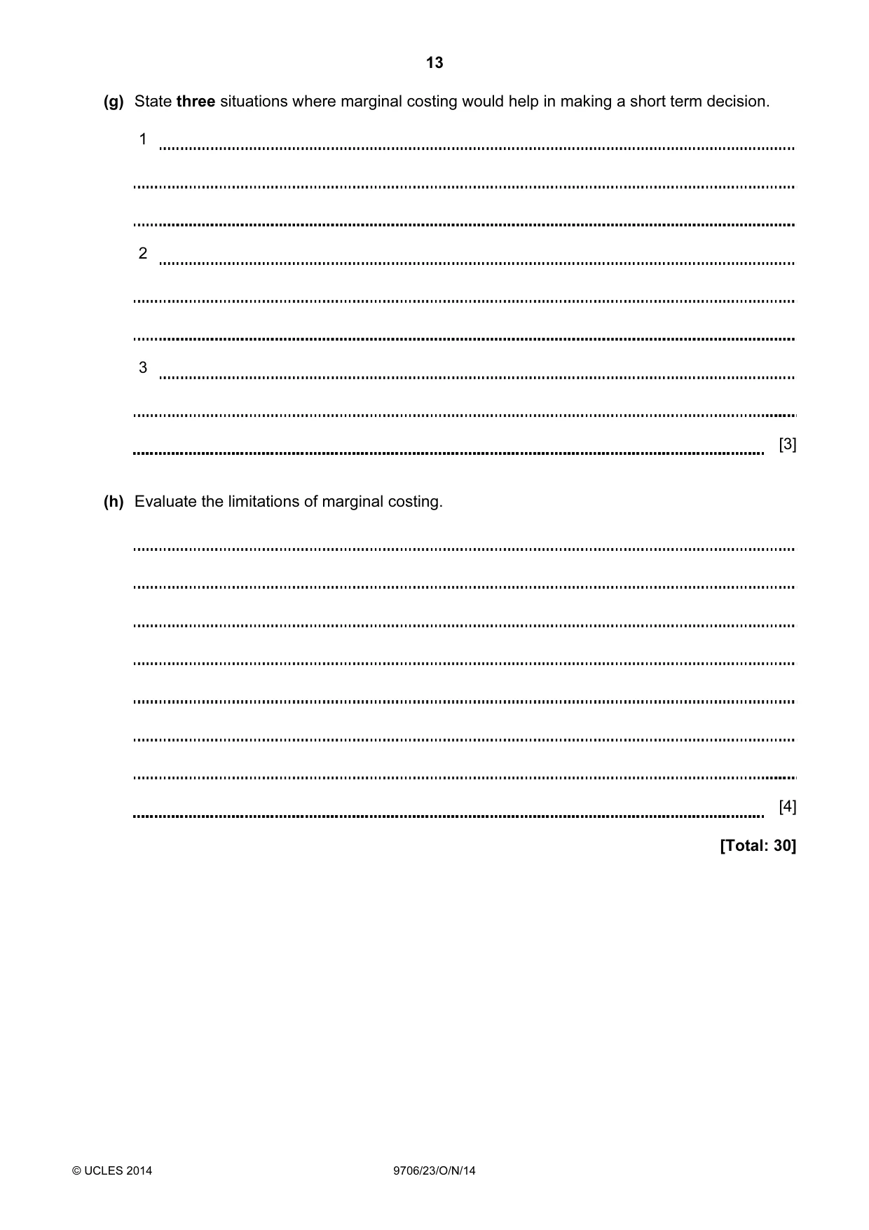 Cambridge A Level Accounting 9706 2014 Oct/Nov Paper 2 · Variant 3 question paper, page 13 of 16