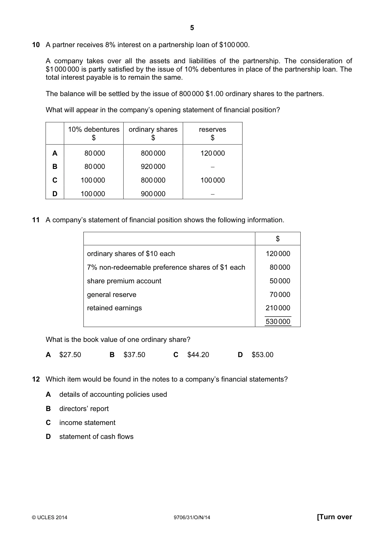 Cambridge A Level Accounting 9706 2014 Oct/Nov Paper 3 · Variant 1 question paper, page 5 of 12