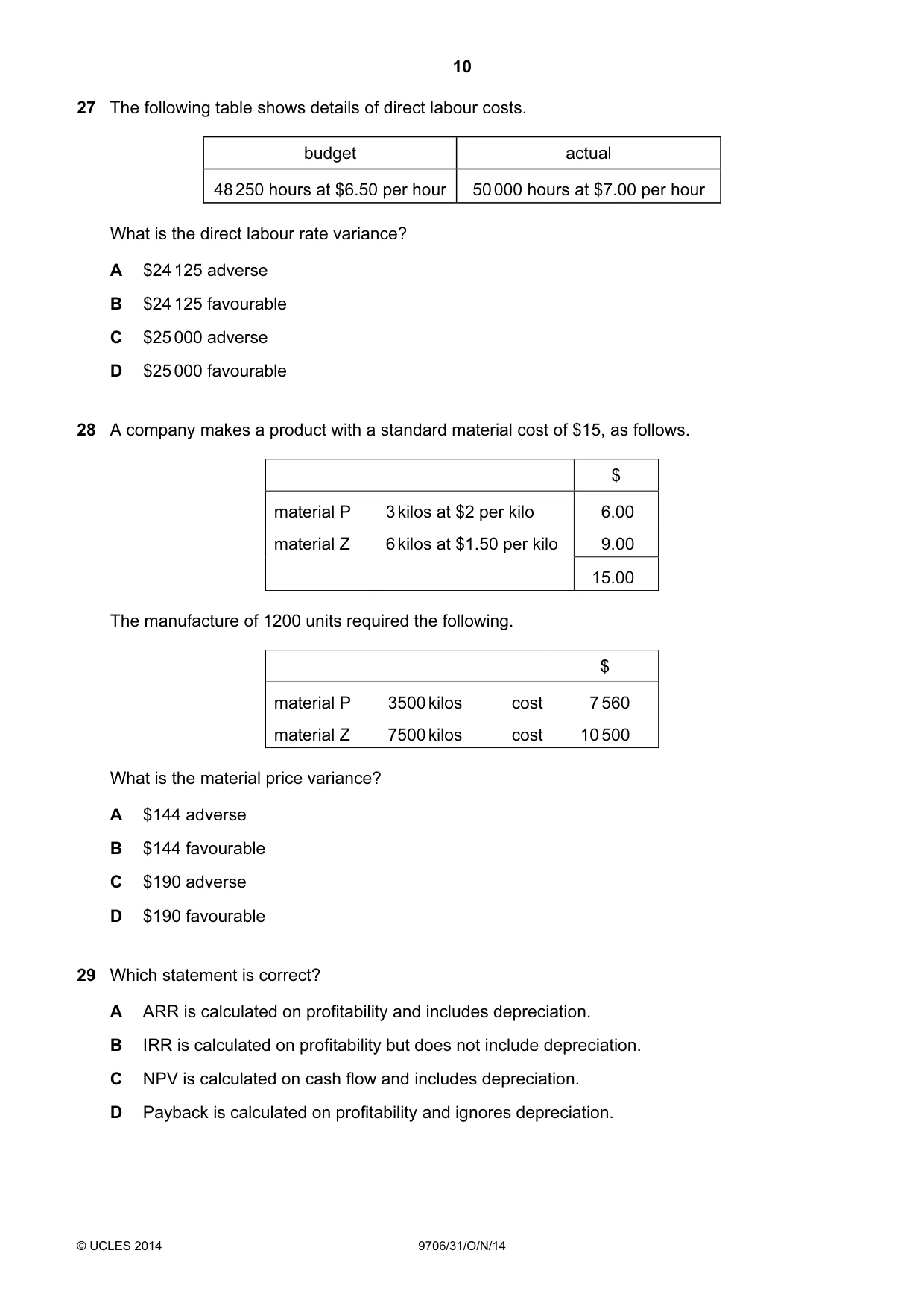 Cambridge A Level Accounting 9706 2014 Oct/Nov Paper 3 · Variant 1 question paper, page 10 of 12