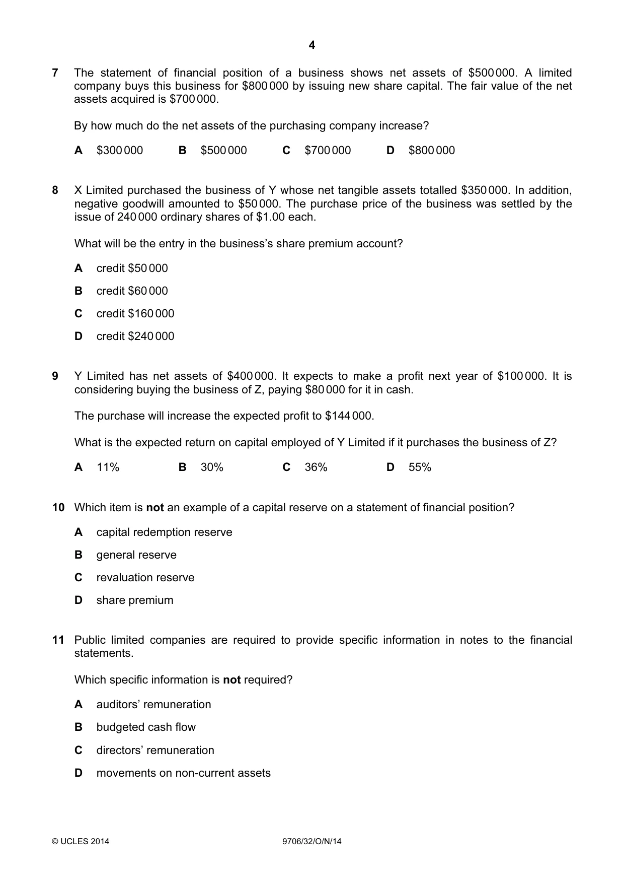 Cambridge A Level Accounting 9706 2014 Oct/Nov Paper 3 · Variant 2 question paper, page 4 of 12