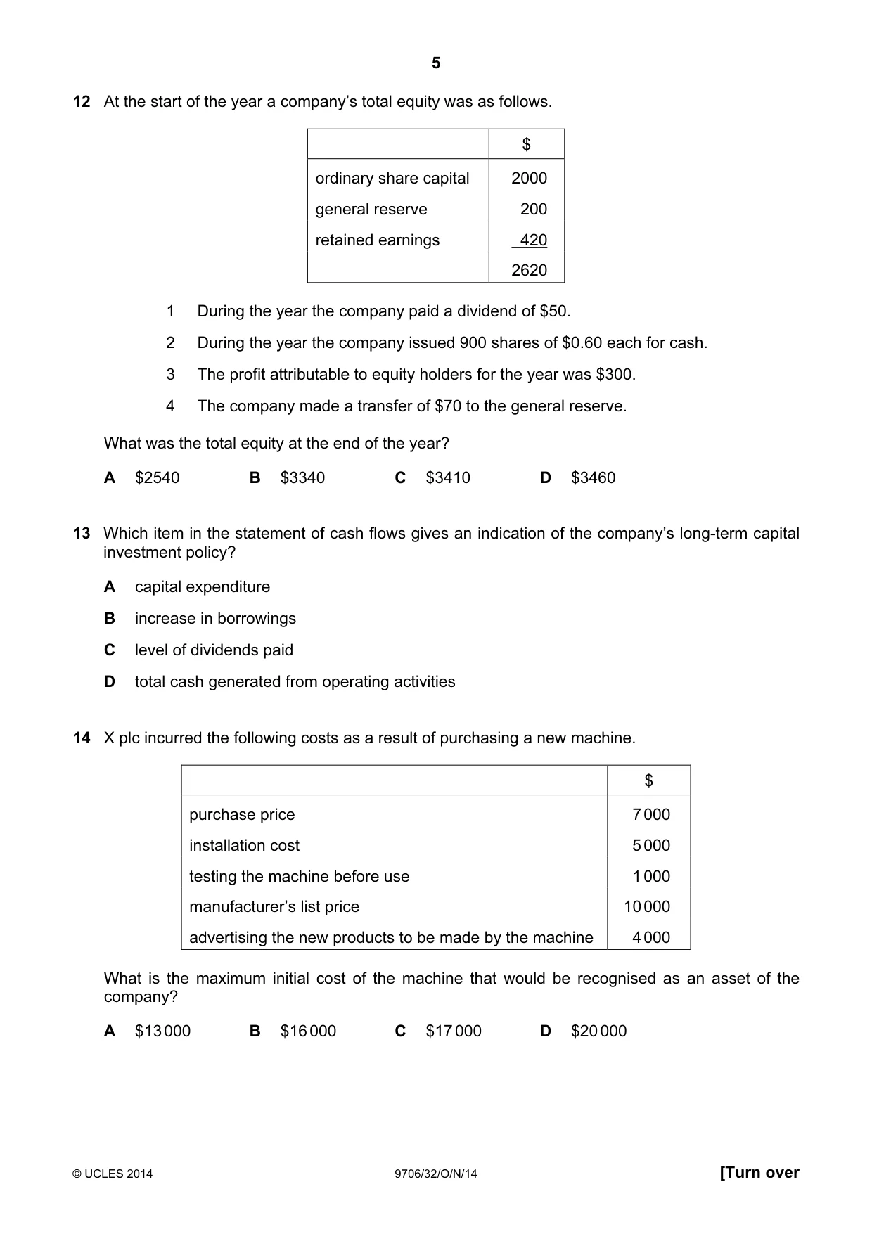 Cambridge A Level Accounting 9706 2014 Oct/Nov Paper 3 · Variant 2 question paper, page 5 of 12