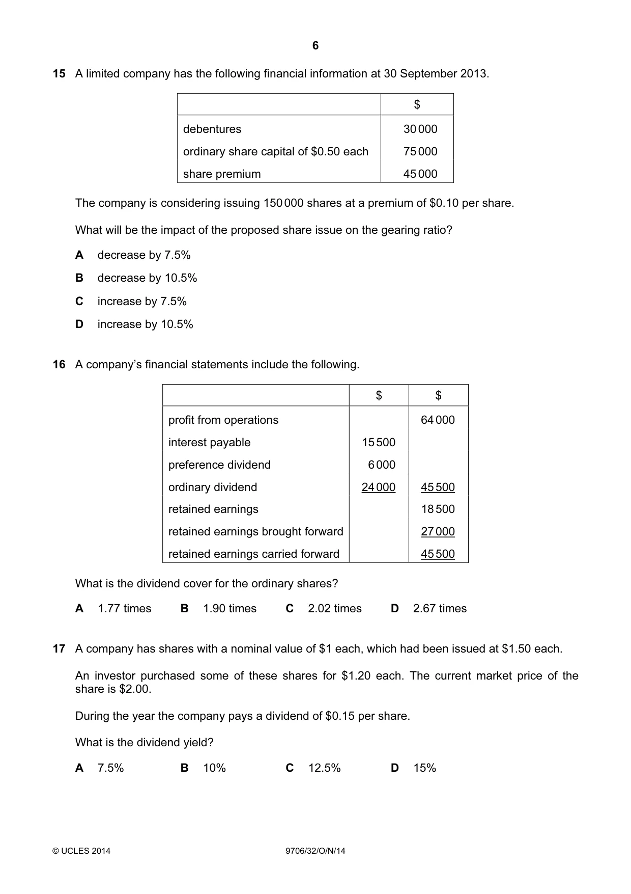 Cambridge A Level Accounting 9706 2014 Oct/Nov Paper 3 · Variant 2 question paper, page 6 of 12
