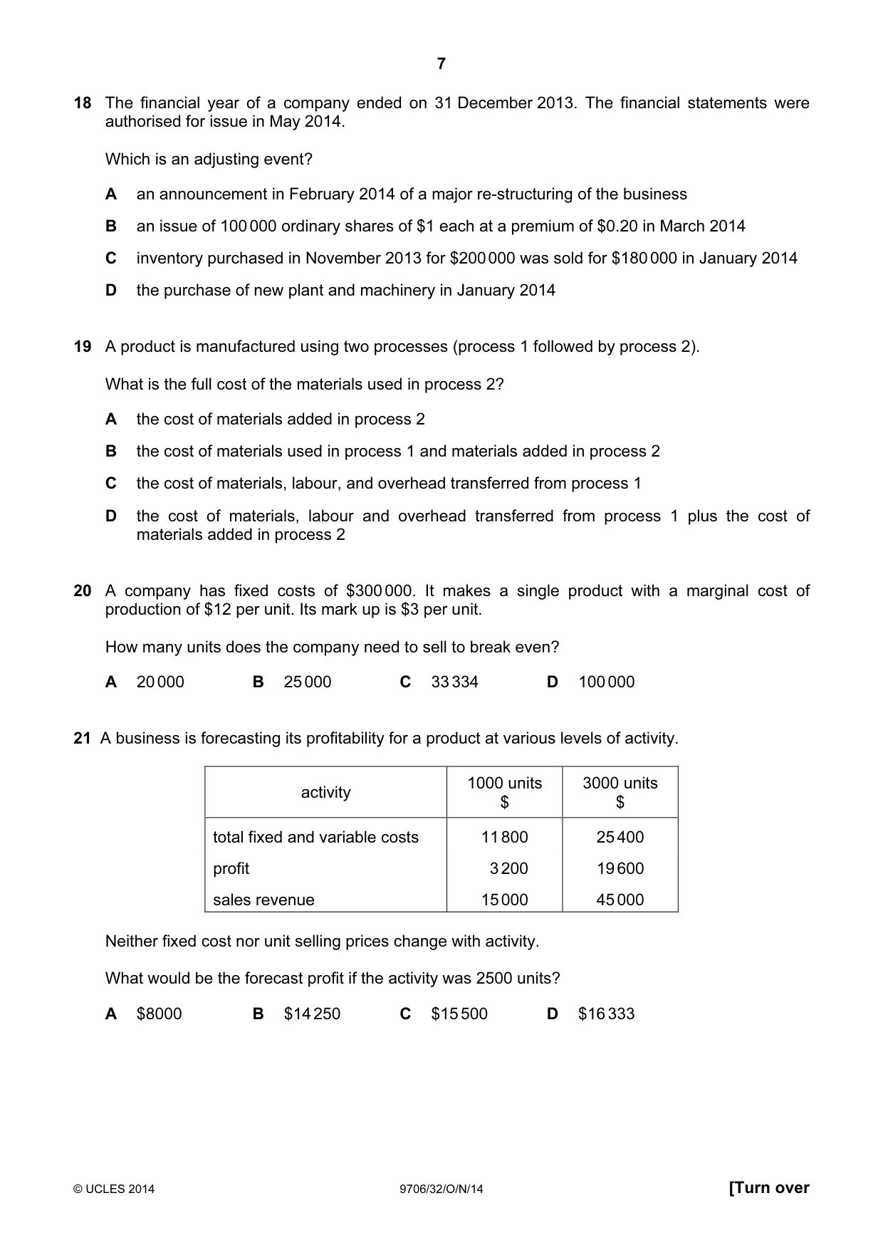 Cambridge A Level Accounting 9706 2014 Oct/Nov Paper 3 · Variant 2 question paper, page 7 of 12