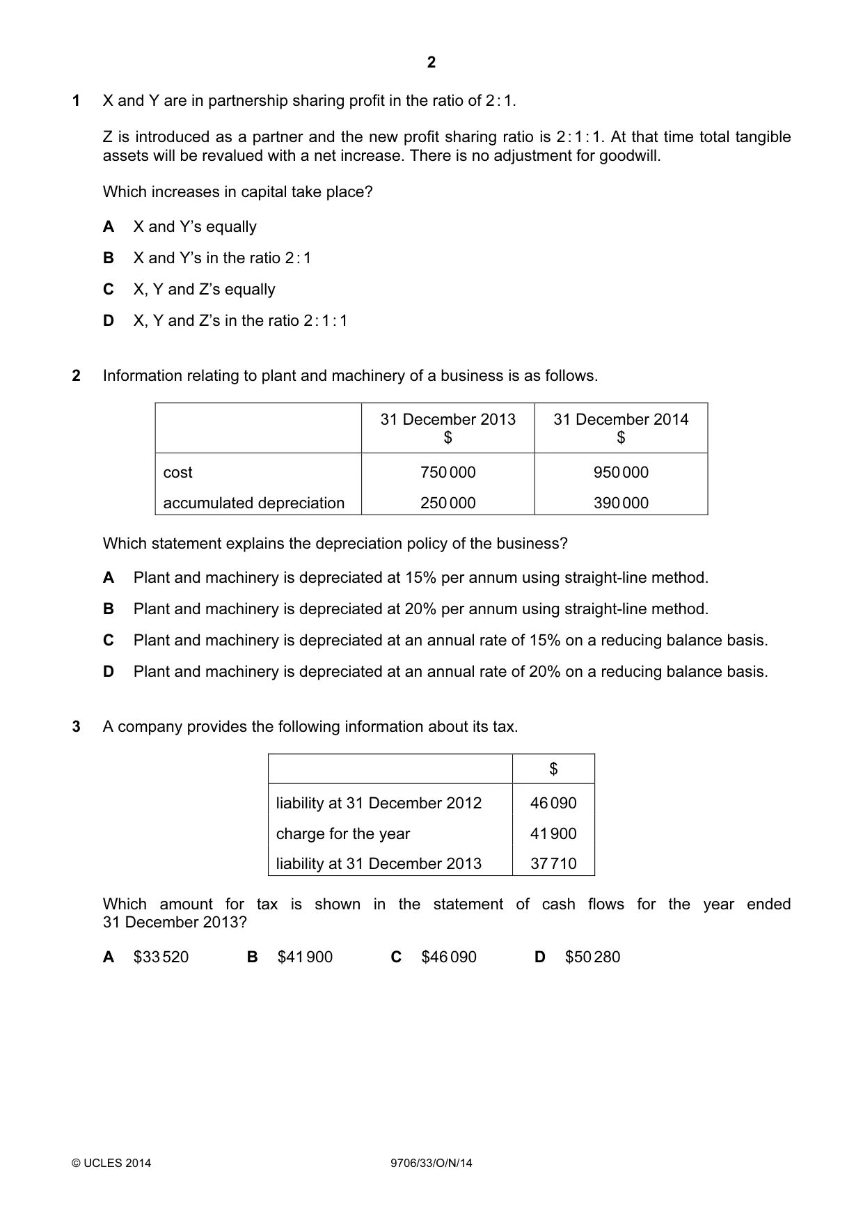 Cambridge A Level Accounting 9706 2014 Oct/Nov Paper 3 · Variant 3 question paper, page 2 of 12