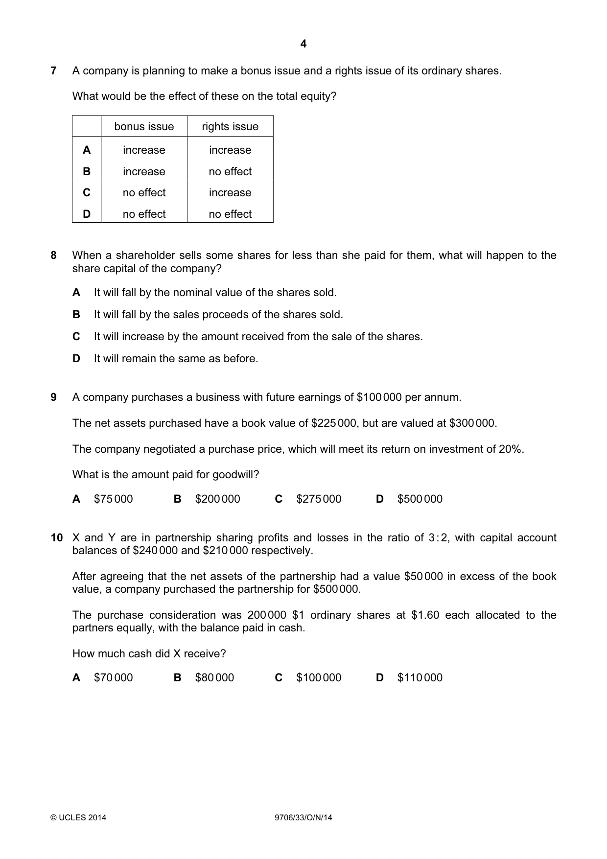 Cambridge A Level Accounting 9706 2014 Oct/Nov Paper 3 · Variant 3 question paper, page 4 of 12