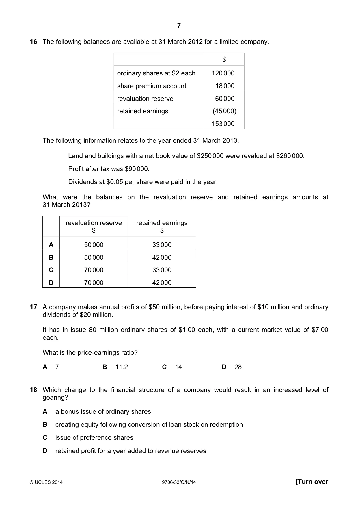 Cambridge A Level Accounting 9706 2014 Oct/Nov Paper 3 · Variant 3 question paper, page 7 of 12