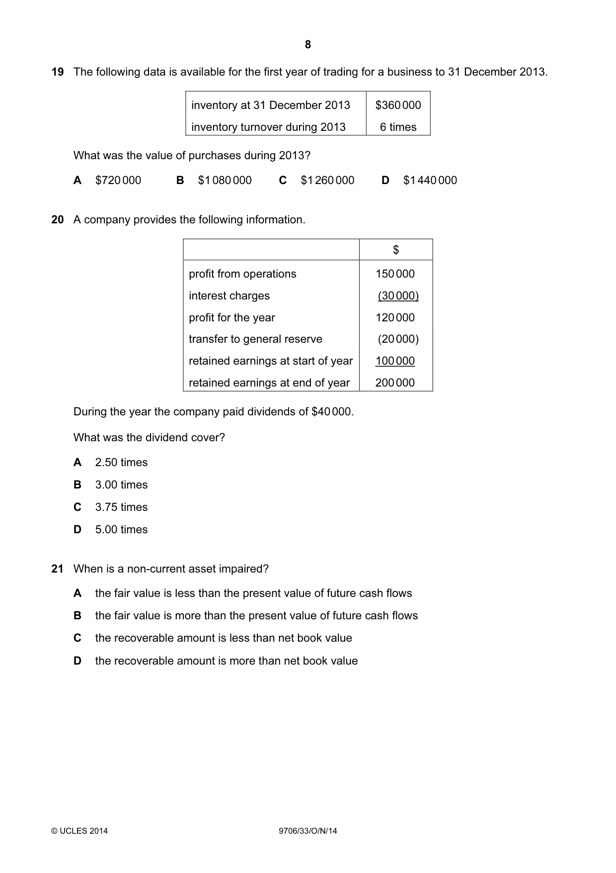Cambridge A Level Accounting 9706 2014 Oct/Nov Paper 3 · Variant 3 question paper, page 8 of 12