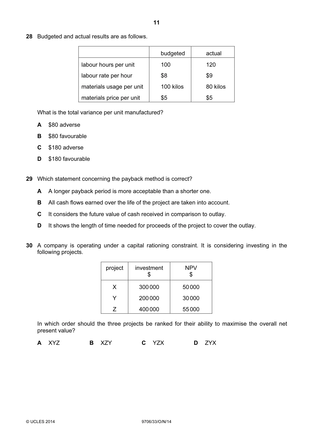 Cambridge A Level Accounting 9706 2014 Oct/Nov Paper 3 · Variant 3 question paper, page 11 of 12