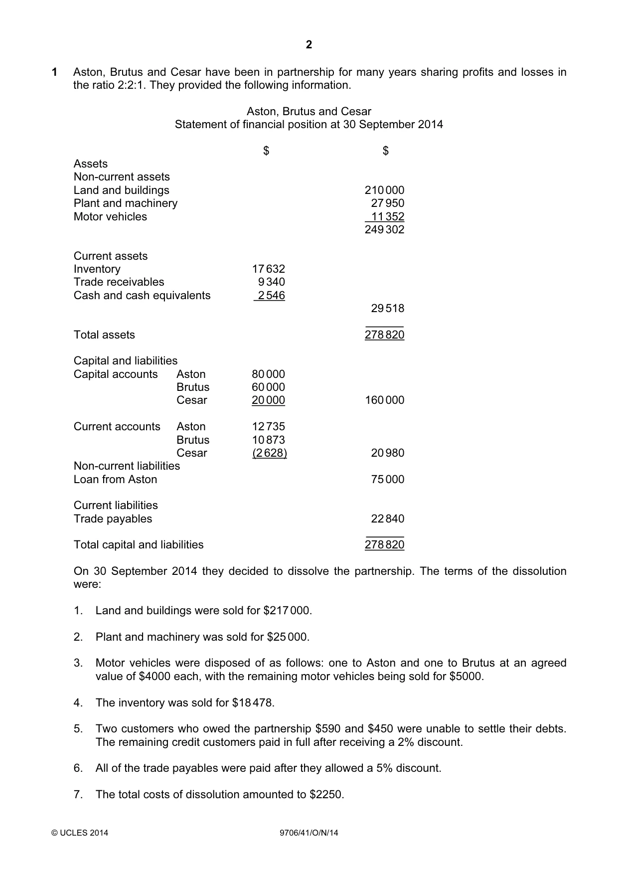 Cambridge A Level Accounting 9706 2014 Oct/Nov Paper 4 · Variant 1 question paper, page 2 of 8