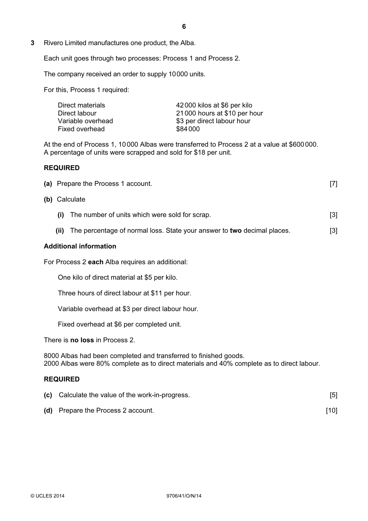 Cambridge A Level Accounting 9706 2014 Oct/Nov Paper 4 · Variant 1 question paper, page 6 of 8