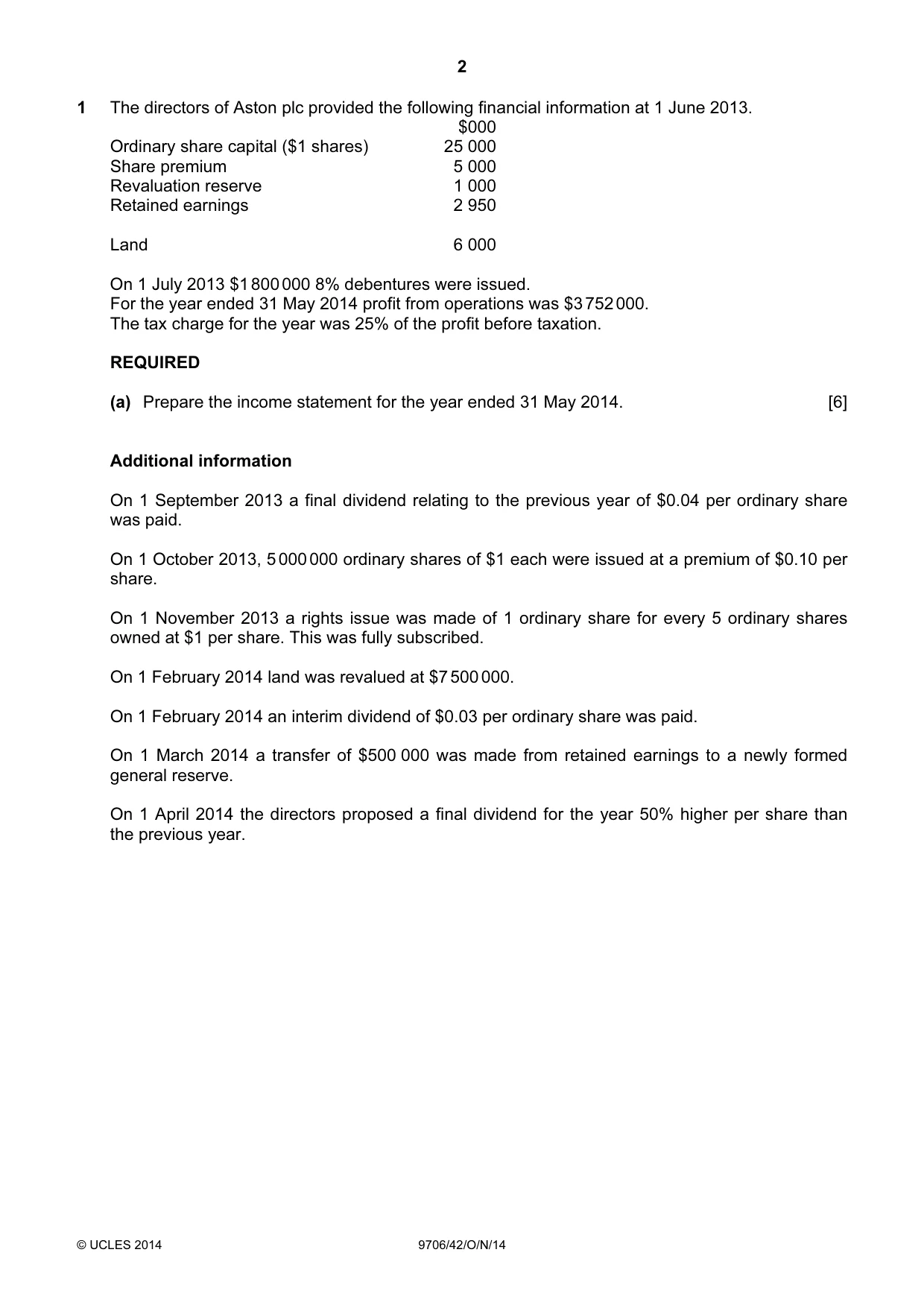 Cambridge A Level Accounting 9706 2014 Oct/Nov Paper 4 · Variant 2 question paper, page 2 of 8