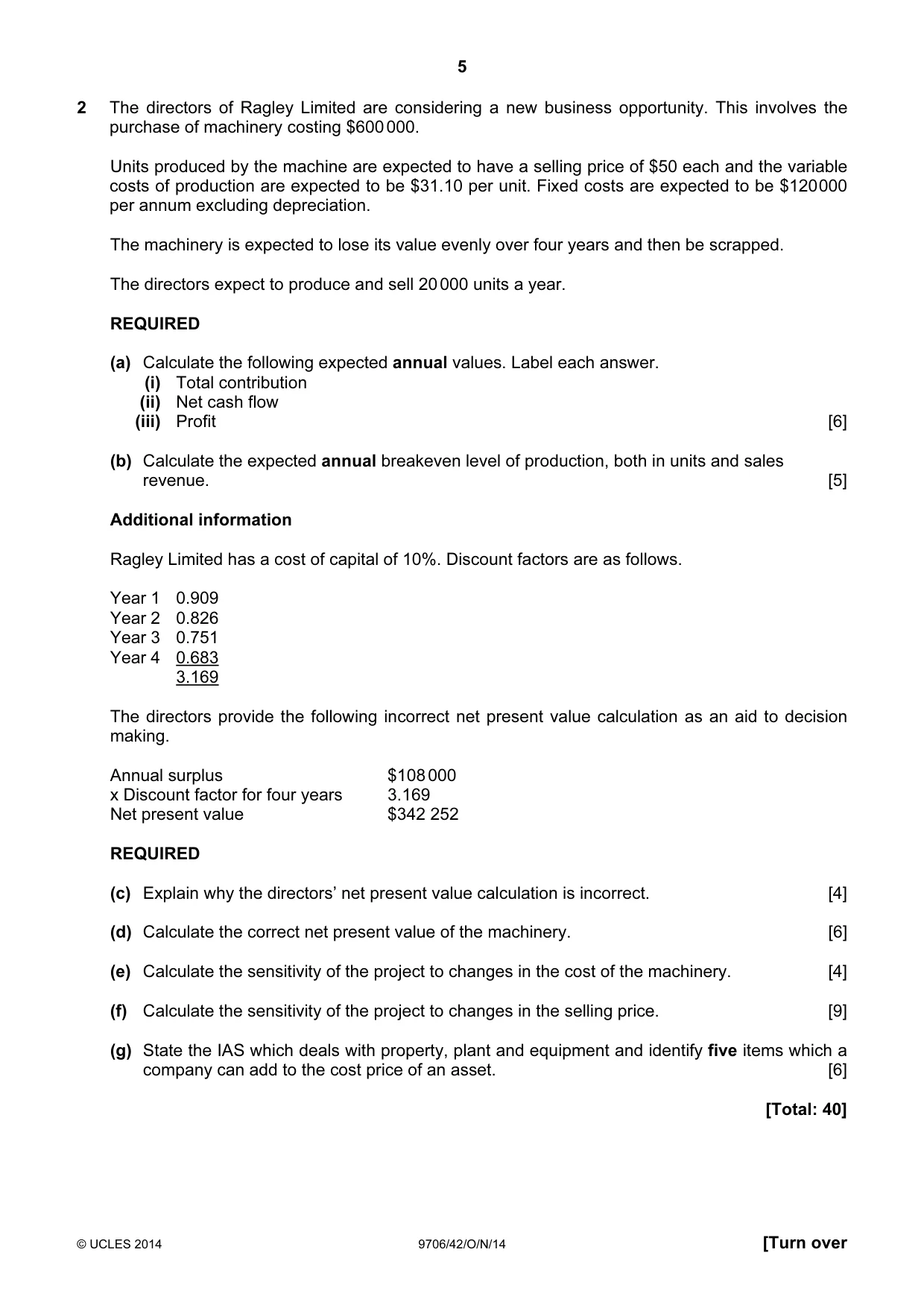 Cambridge A Level Accounting 9706 2014 Oct/Nov Paper 4 · Variant 2 question paper, page 5 of 8
