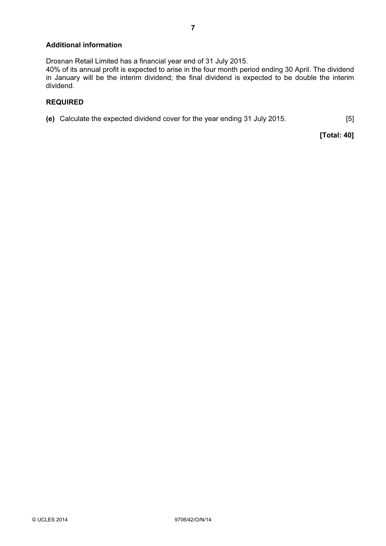 Cambridge A Level Accounting 9706 2014 Oct/Nov Paper 4 · Variant 2 question paper, page 7 of 8