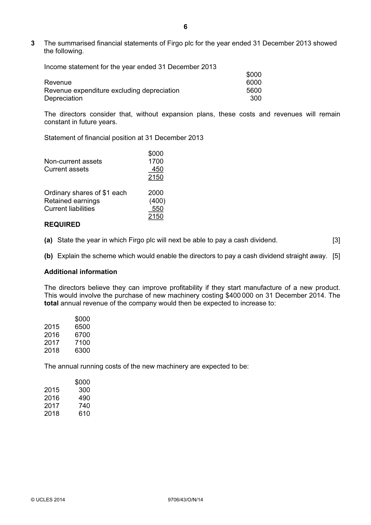 Cambridge A Level Accounting 9706 2014 Oct/Nov Paper 4 · Variant 3 question paper, page 6 of 8