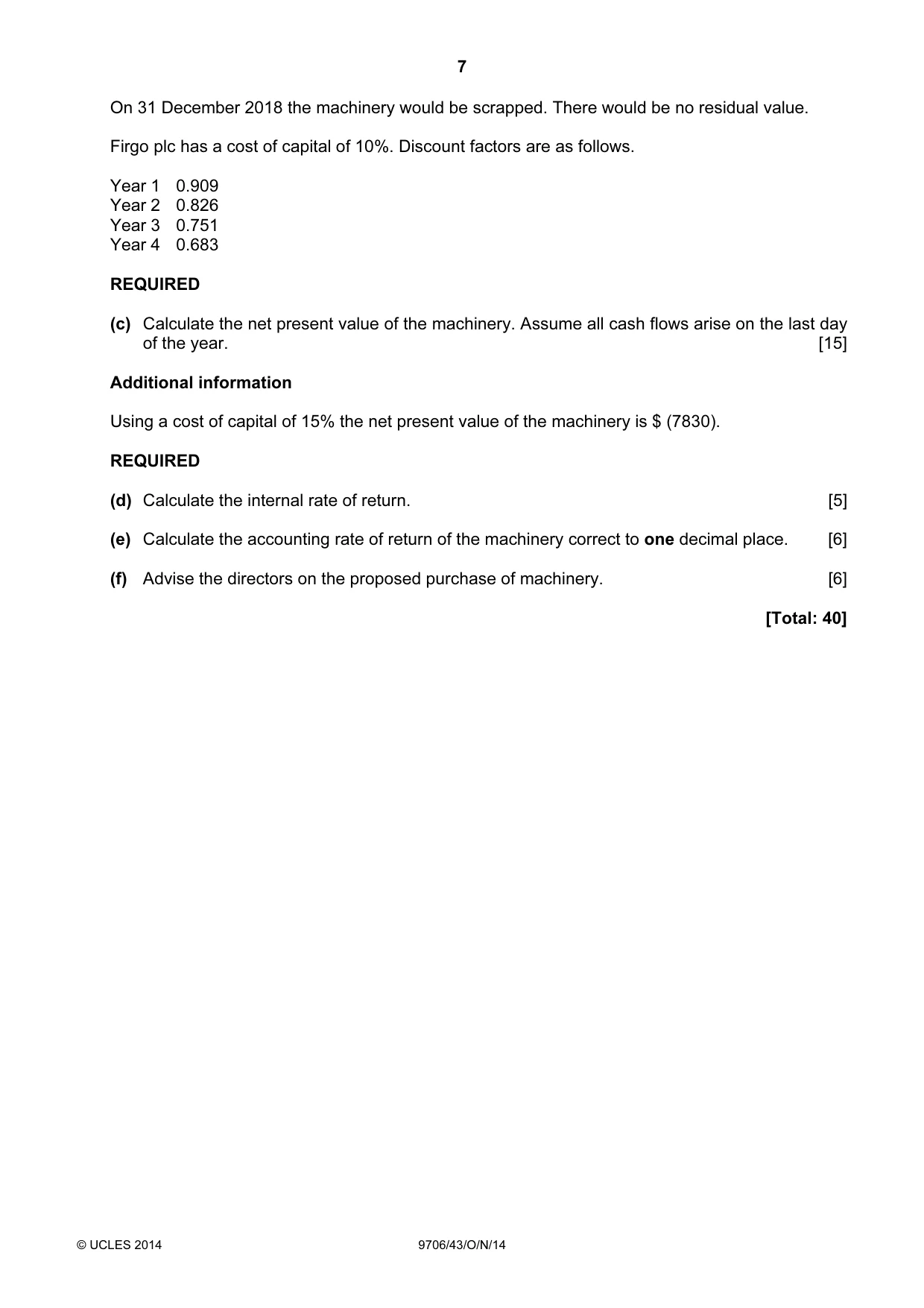 Cambridge A Level Accounting 9706 2014 Oct/Nov Paper 4 · Variant 3 question paper, page 7 of 8