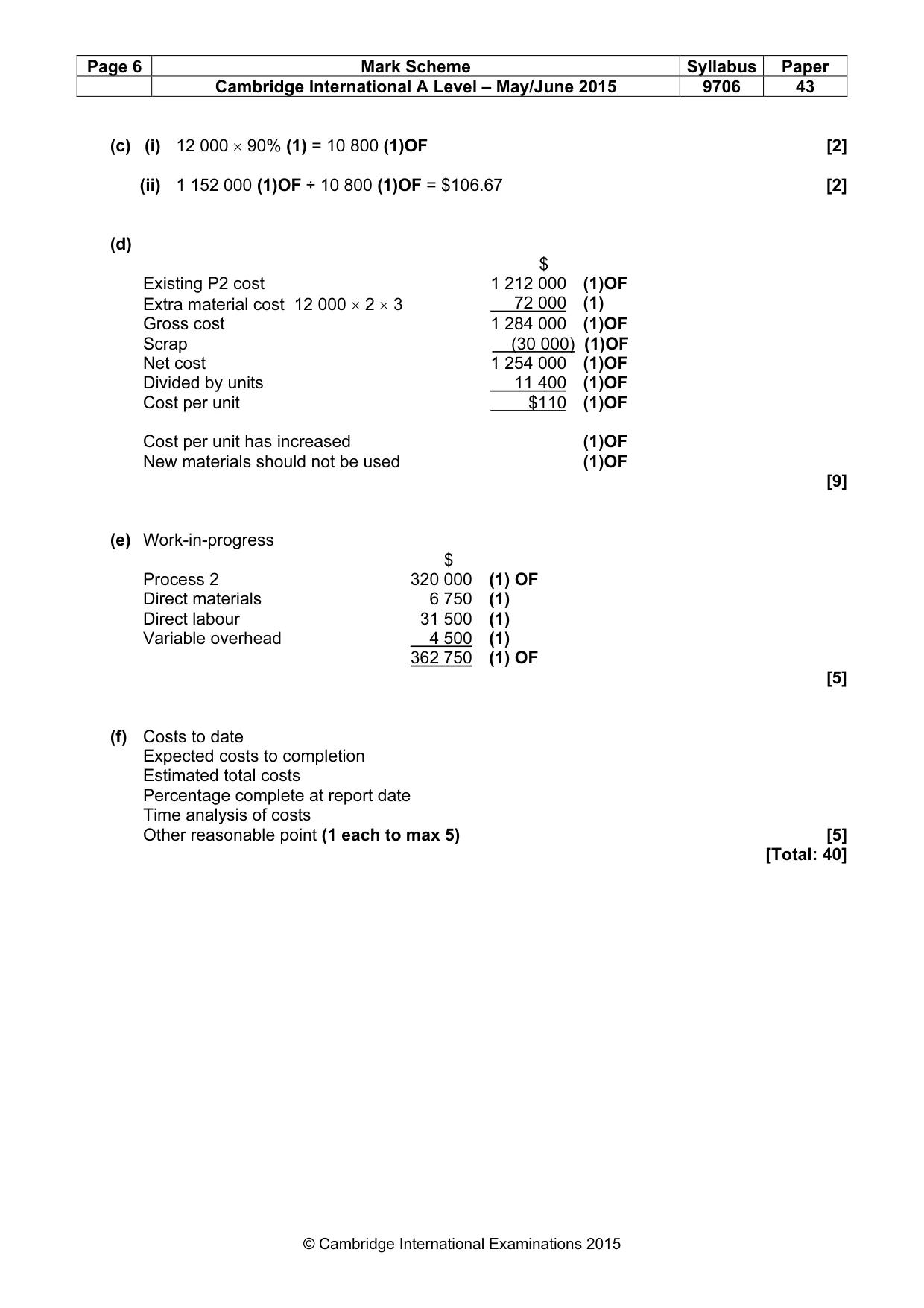 Mark scheme, page 6 of 6