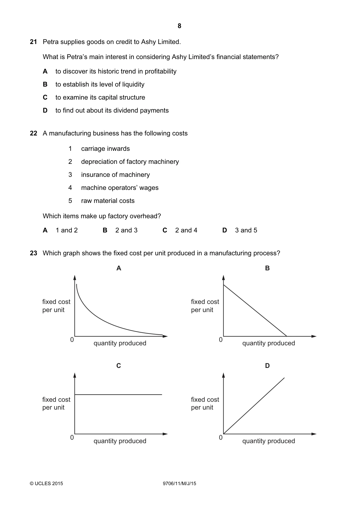Cambridge A Level Accounting 9706 2015 May/June Paper 1 · Variant 1 question paper, page 8 of 12