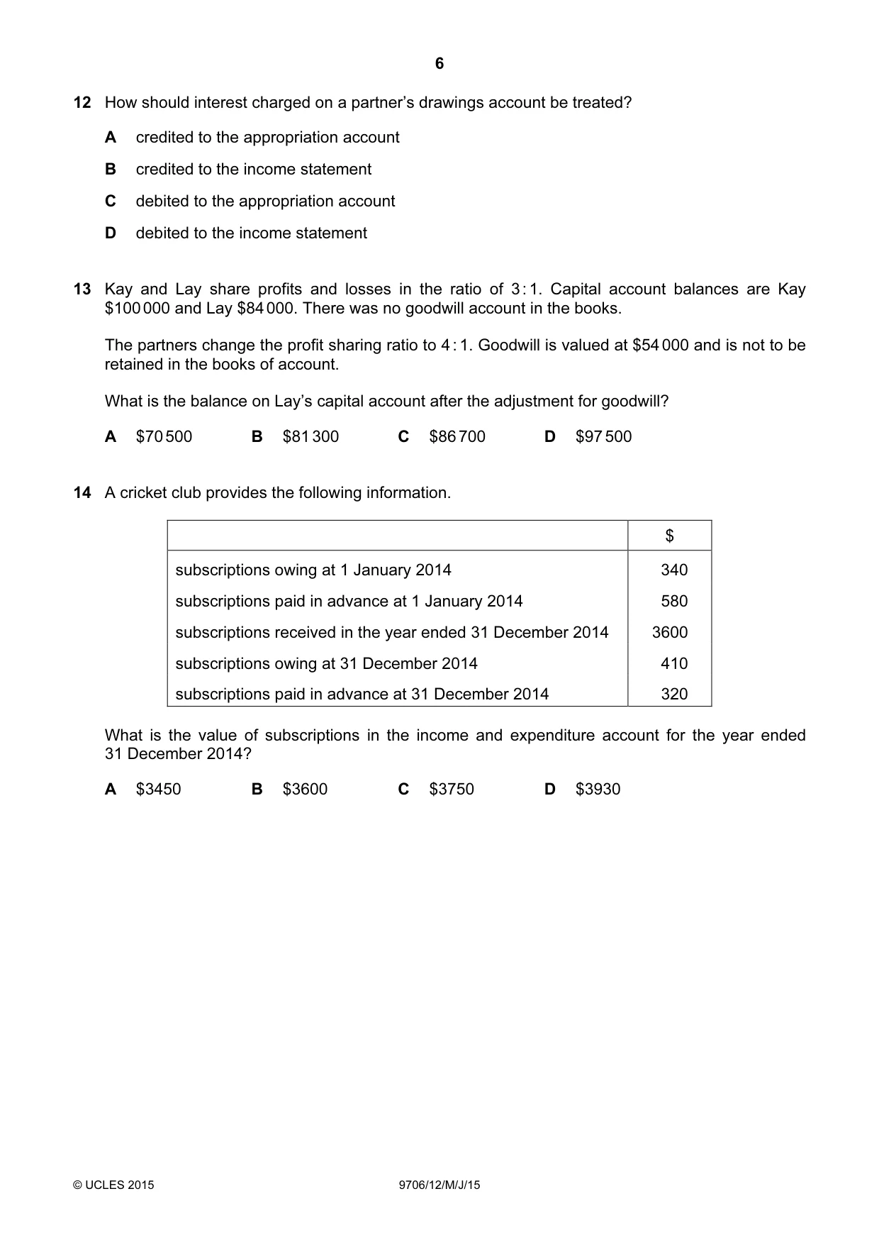 Cambridge A Level Accounting 9706 2015 May/June Paper 1 · Variant 2 question paper, page 6 of 12
