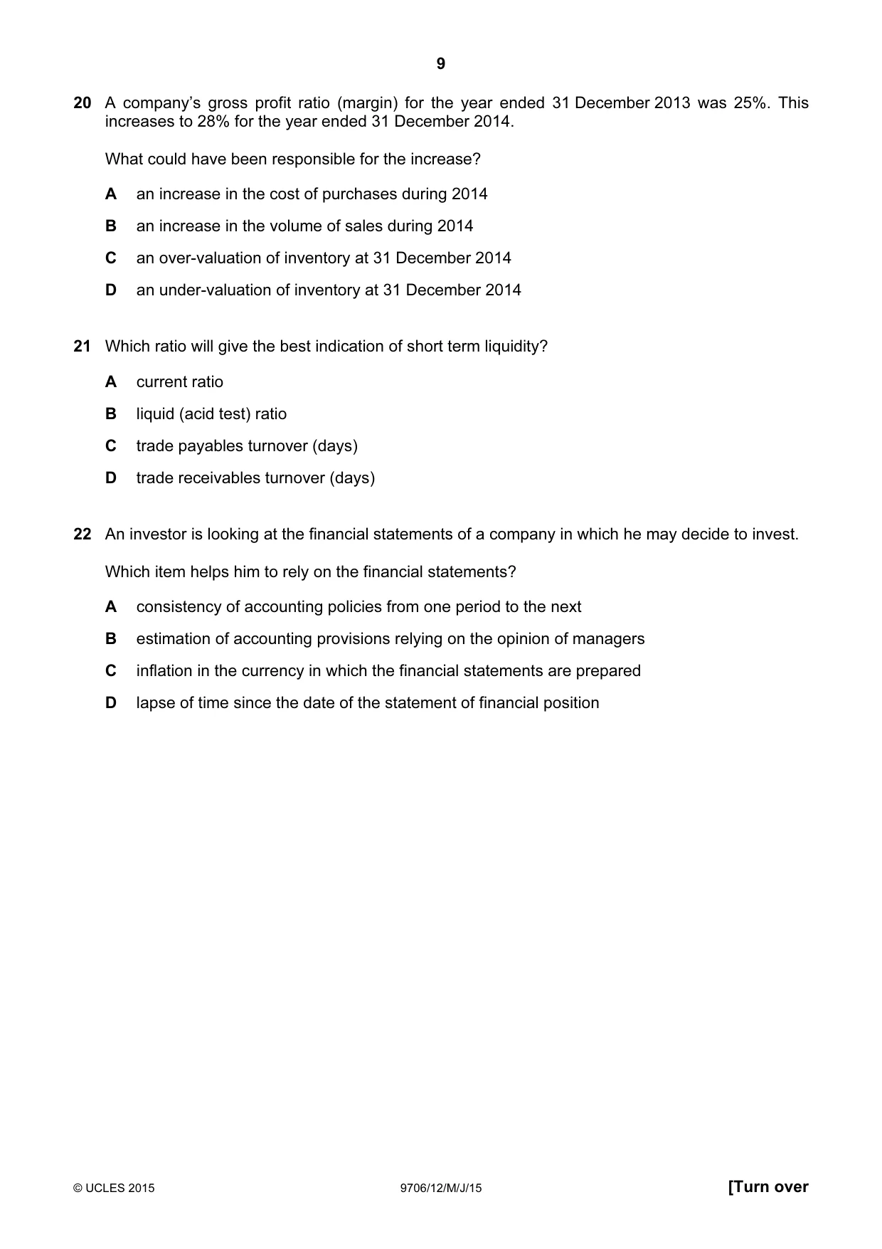 Cambridge A Level Accounting 9706 2015 May/June Paper 1 · Variant 2 question paper, page 9 of 12