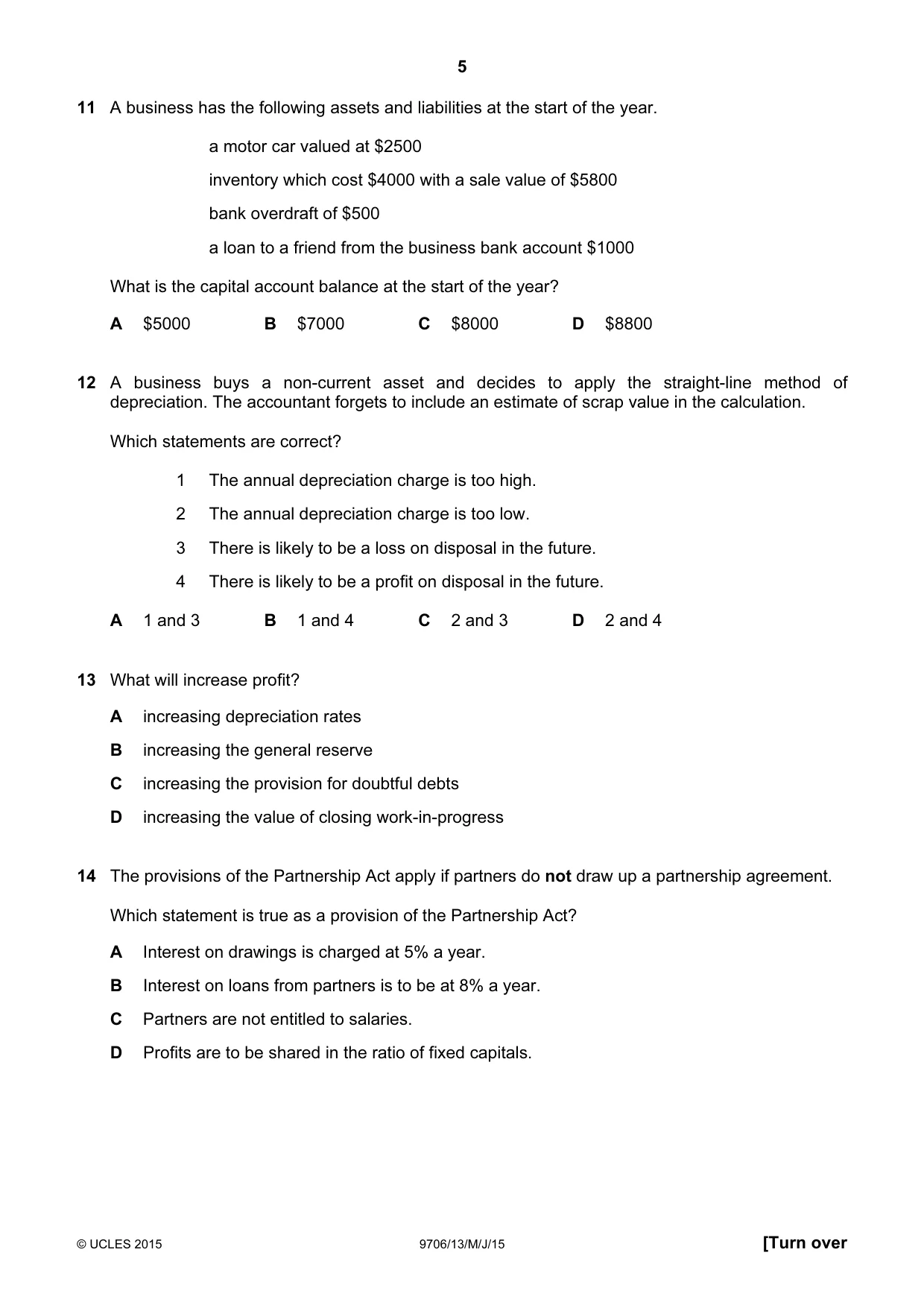 Cambridge A Level Accounting 9706 2015 May/June Paper 1 · Variant 3 question paper, page 5 of 12