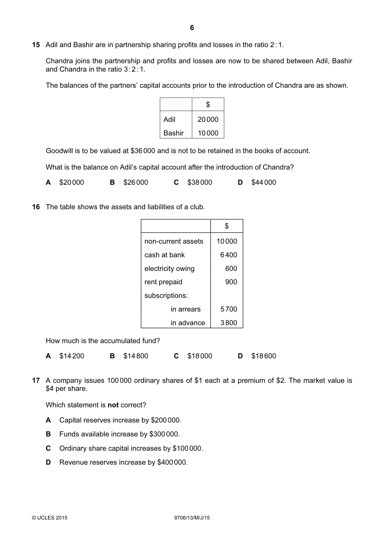 Cambridge A Level Accounting 9706 2015 May/June Paper 1 · Variant 3 question paper, page 6 of 12