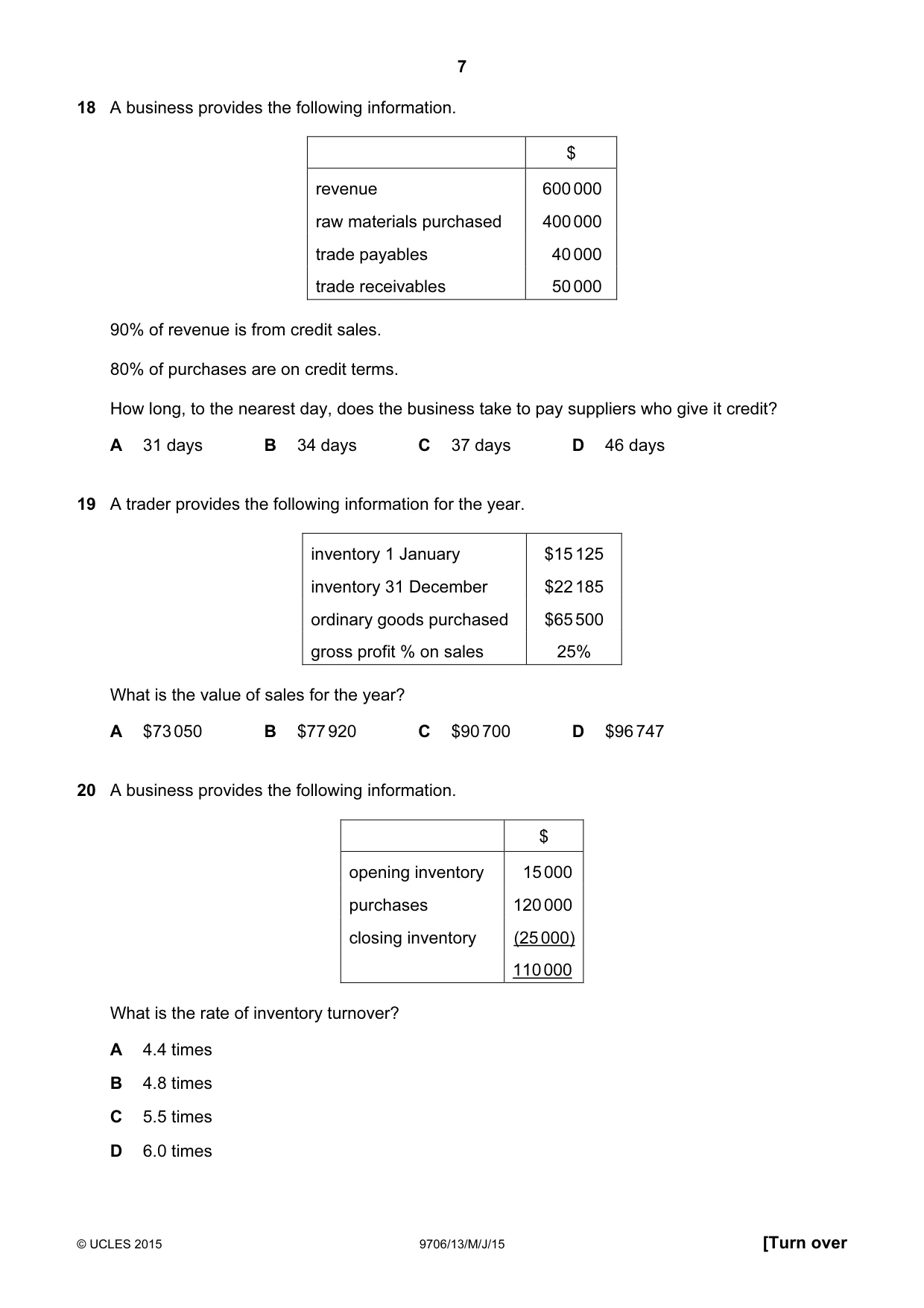 Cambridge A Level Accounting 9706 2015 May/June Paper 1 · Variant 3 question paper, page 7 of 12