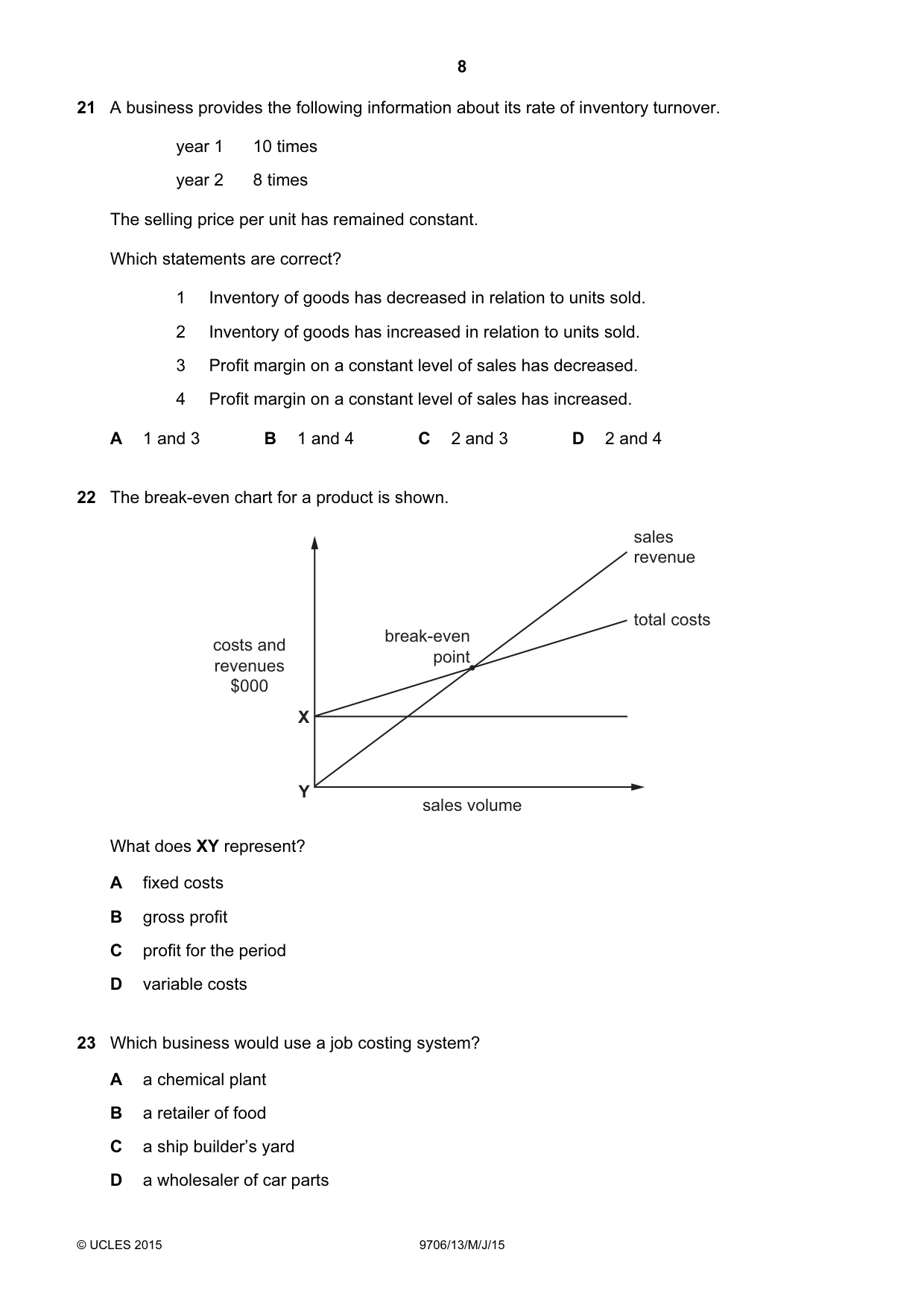 Cambridge A Level Accounting 9706 2015 May/June Paper 1 · Variant 3 question paper, page 8 of 12