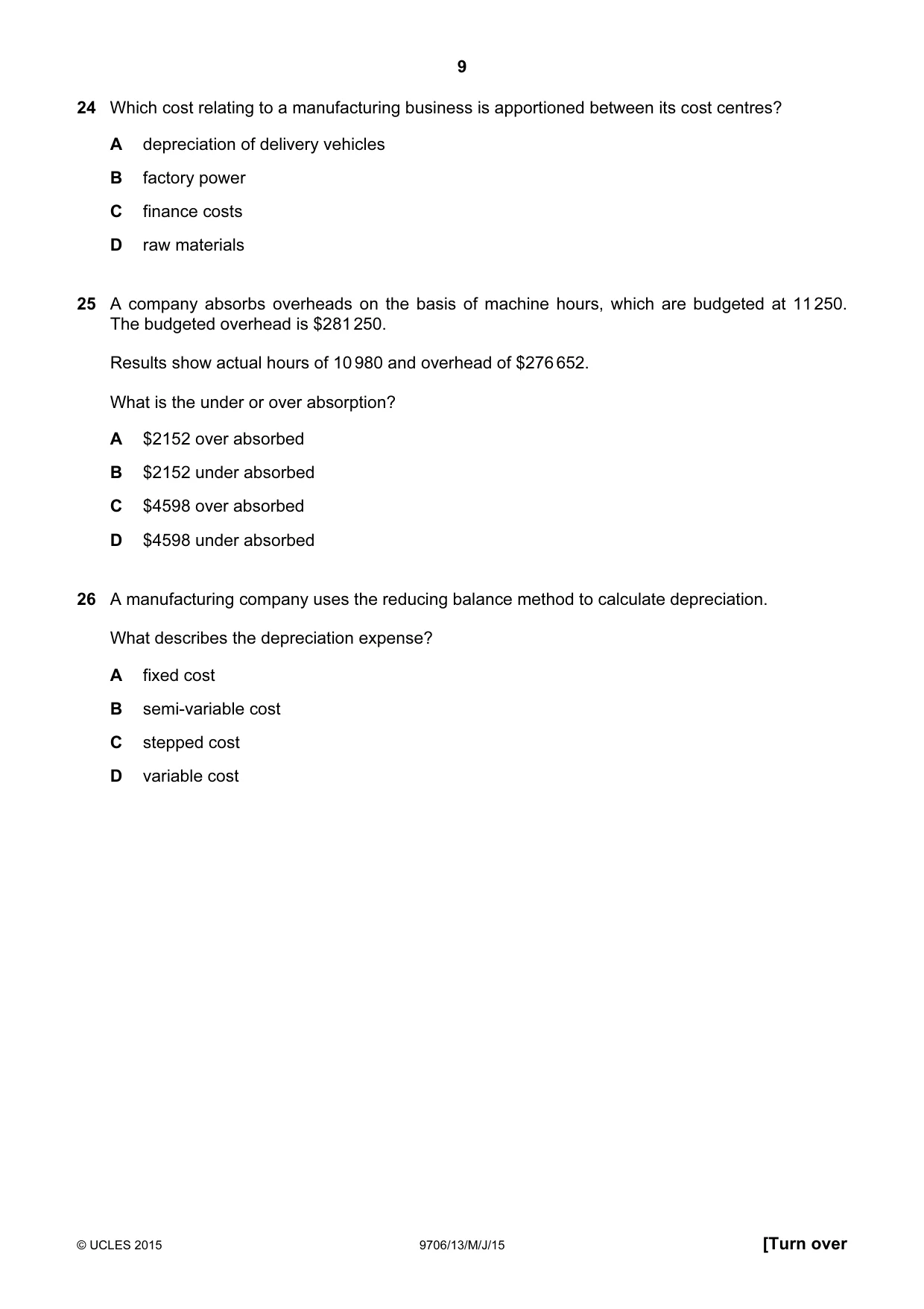 Cambridge A Level Accounting 9706 2015 May/June Paper 1 · Variant 3 question paper, page 9 of 12