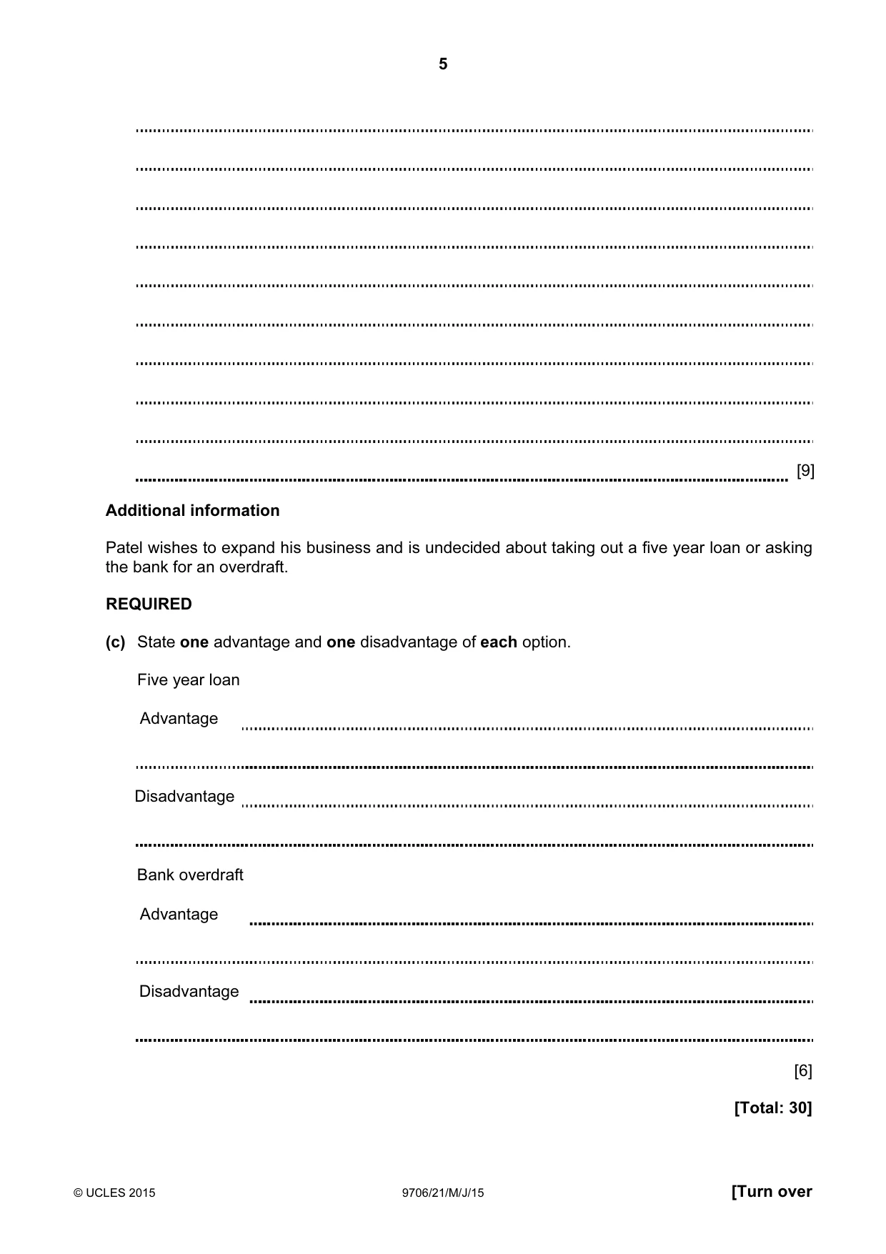 Cambridge A Level Accounting 9706 2015 May/June Paper 2 · Variant 1 question paper, page 5 of 16