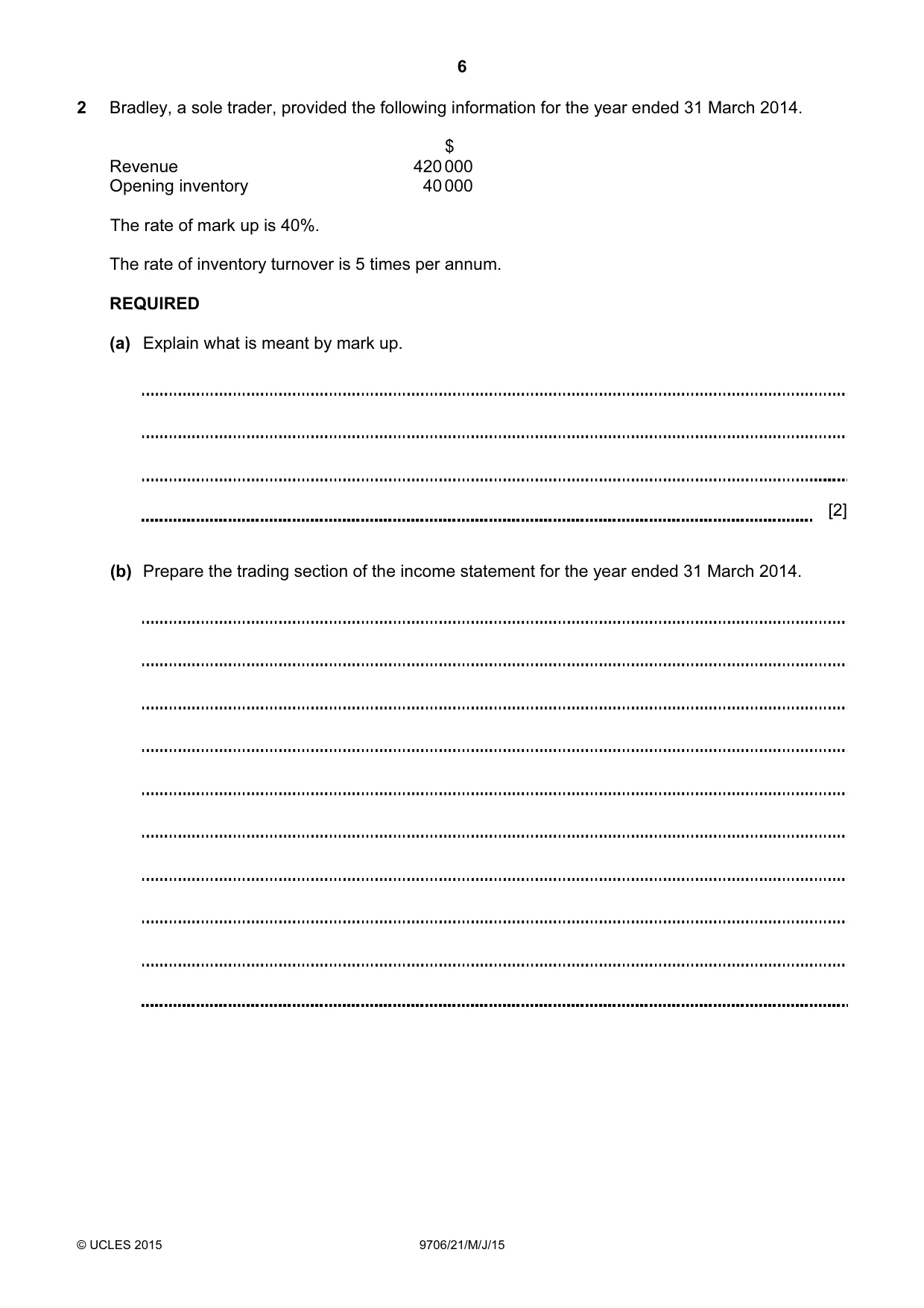 Cambridge A Level Accounting 9706 2015 May/June Paper 2 · Variant 1 question paper, page 6 of 16