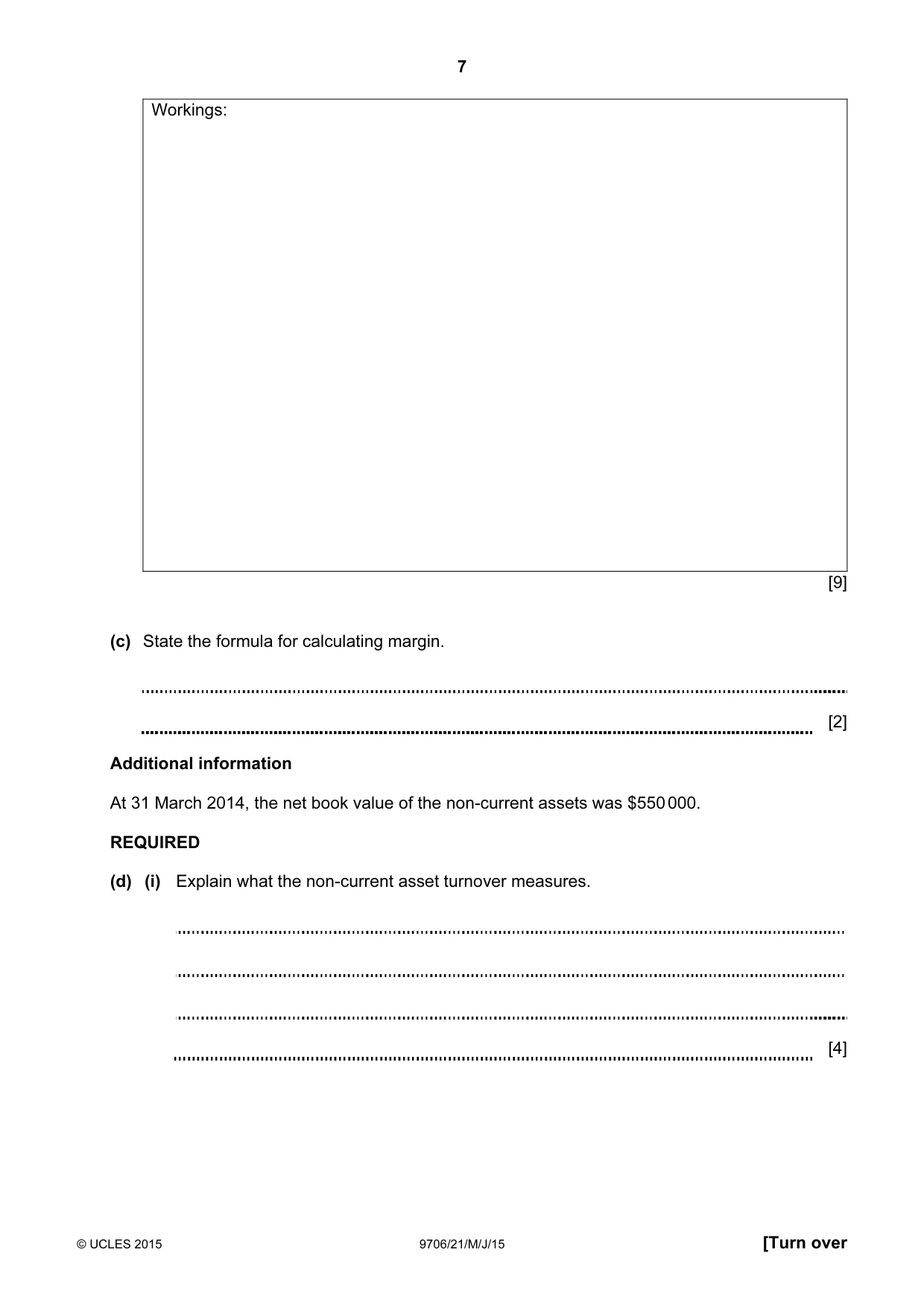 Cambridge A Level Accounting 9706 2015 May/June Paper 2 · Variant 1 question paper, page 7 of 16