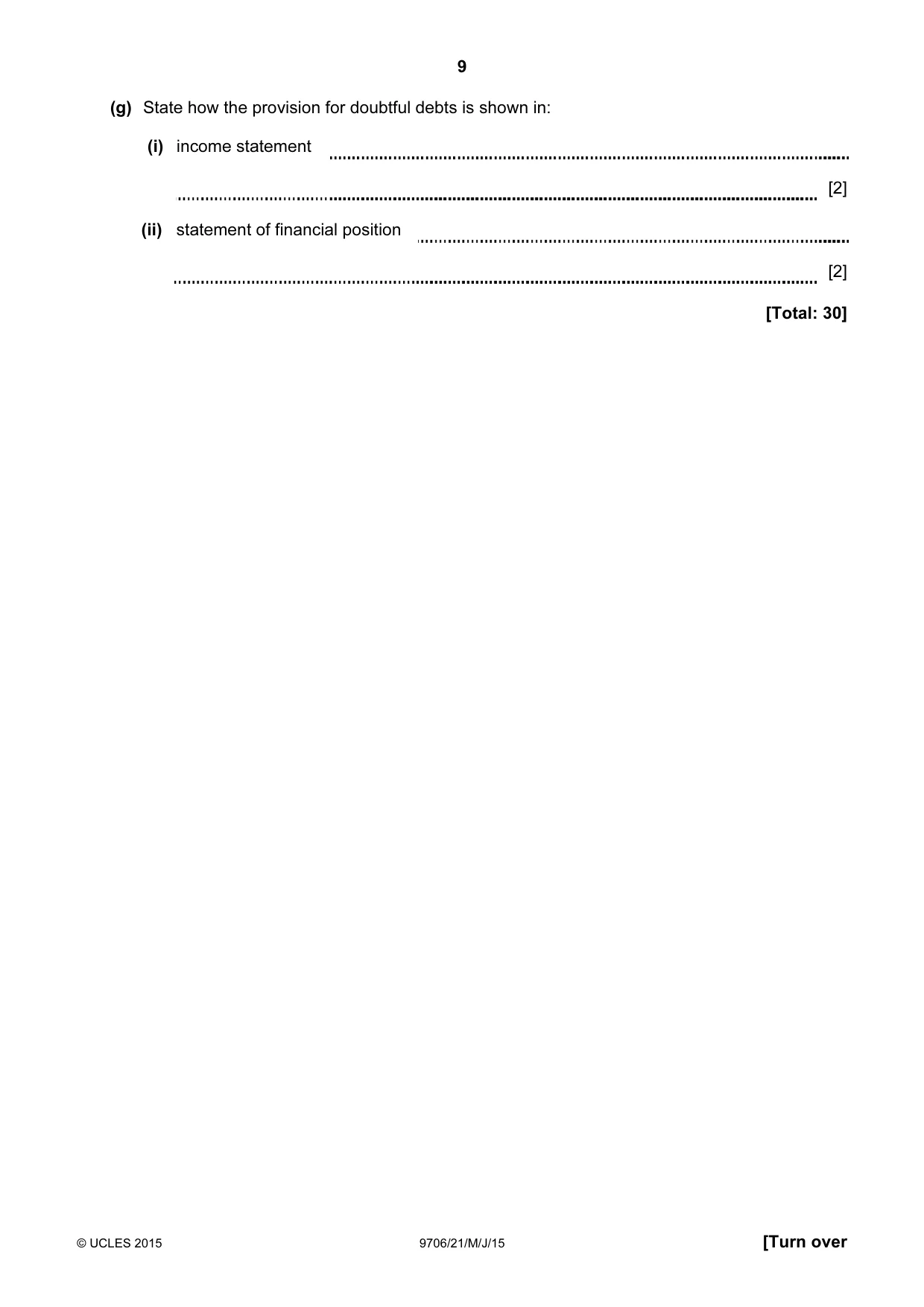Cambridge A Level Accounting 9706 2015 May/June Paper 2 · Variant 1 question paper, page 9 of 16