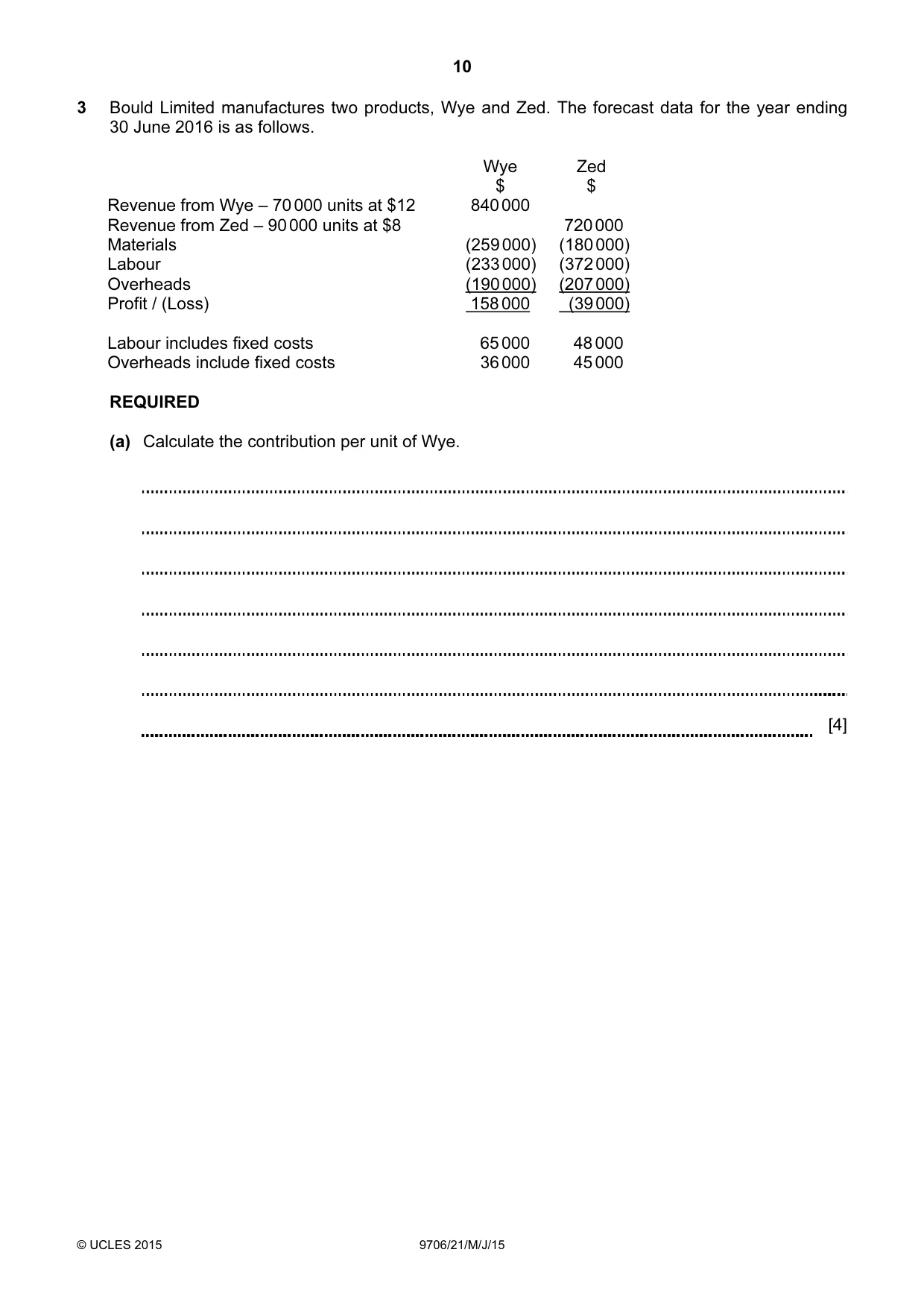 Cambridge A Level Accounting 9706 2015 May/June Paper 2 · Variant 1 question paper, page 10 of 16