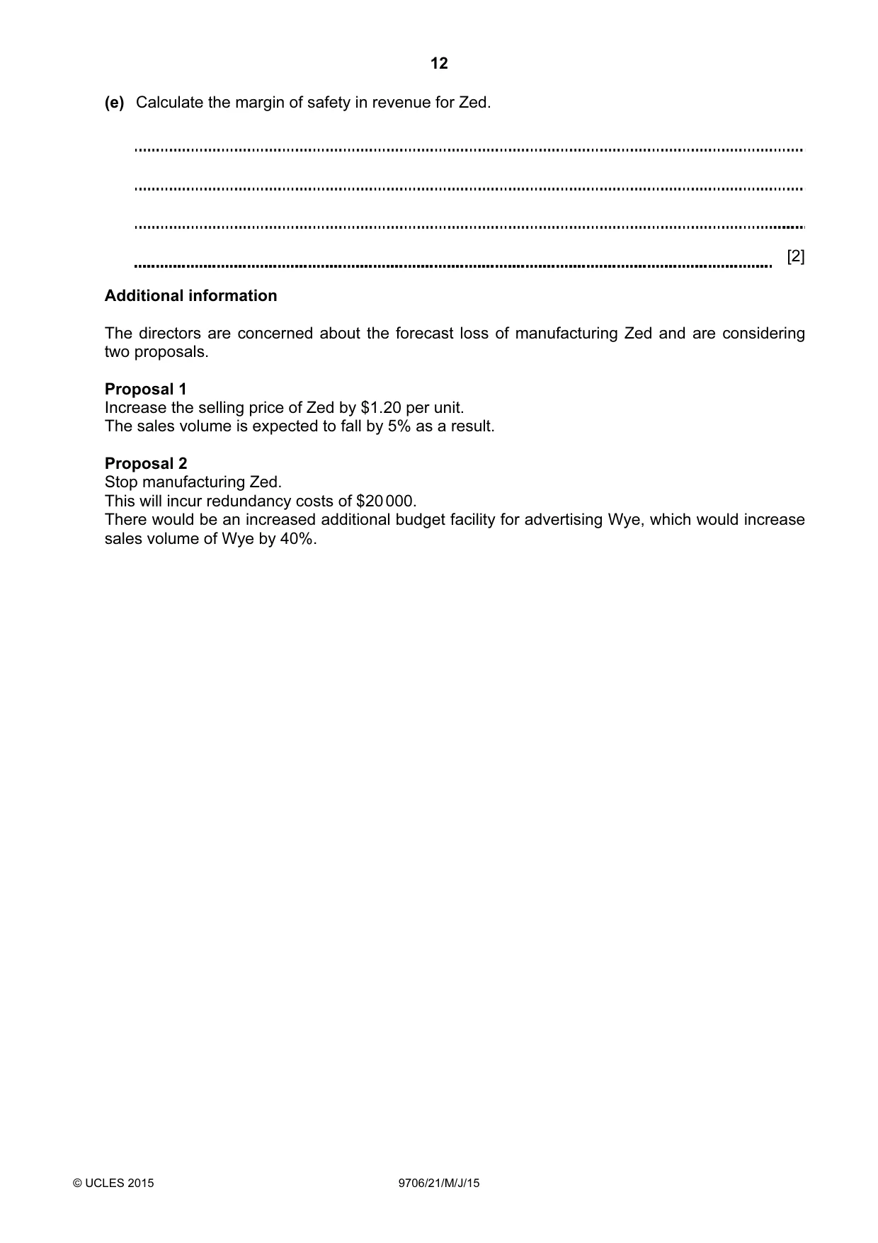 Cambridge A Level Accounting 9706 2015 May/June Paper 2 · Variant 1 question paper, page 12 of 16