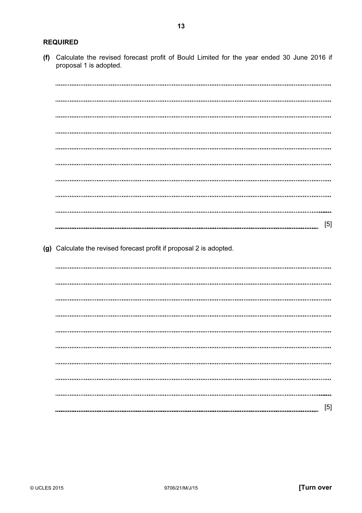 Cambridge A Level Accounting 9706 2015 May/June Paper 2 · Variant 1 question paper, page 13 of 16