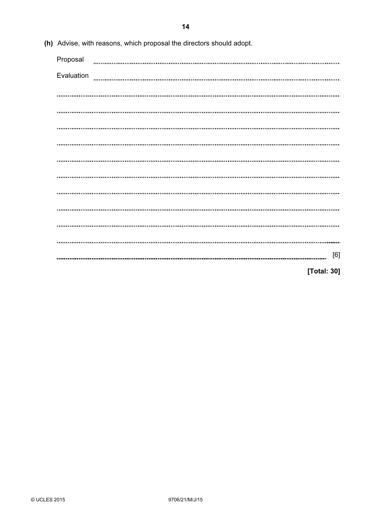 Cambridge A Level Accounting 9706 2015 May/June Paper 2 · Variant 1 question paper, page 14 of 16
