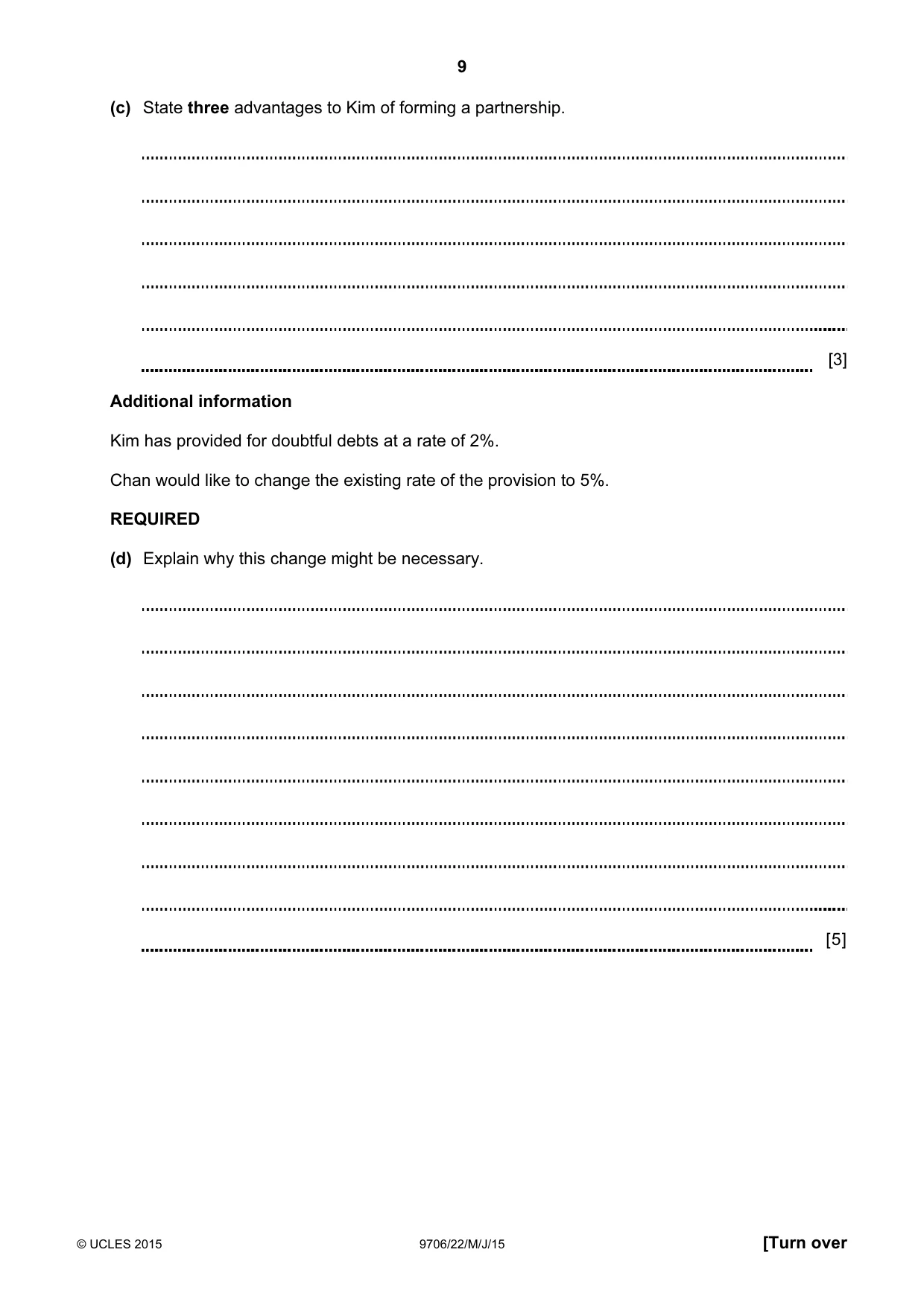 Cambridge A Level Accounting 9706 2015 May/June Paper 2 · Variant 2 question paper, page 9 of 16